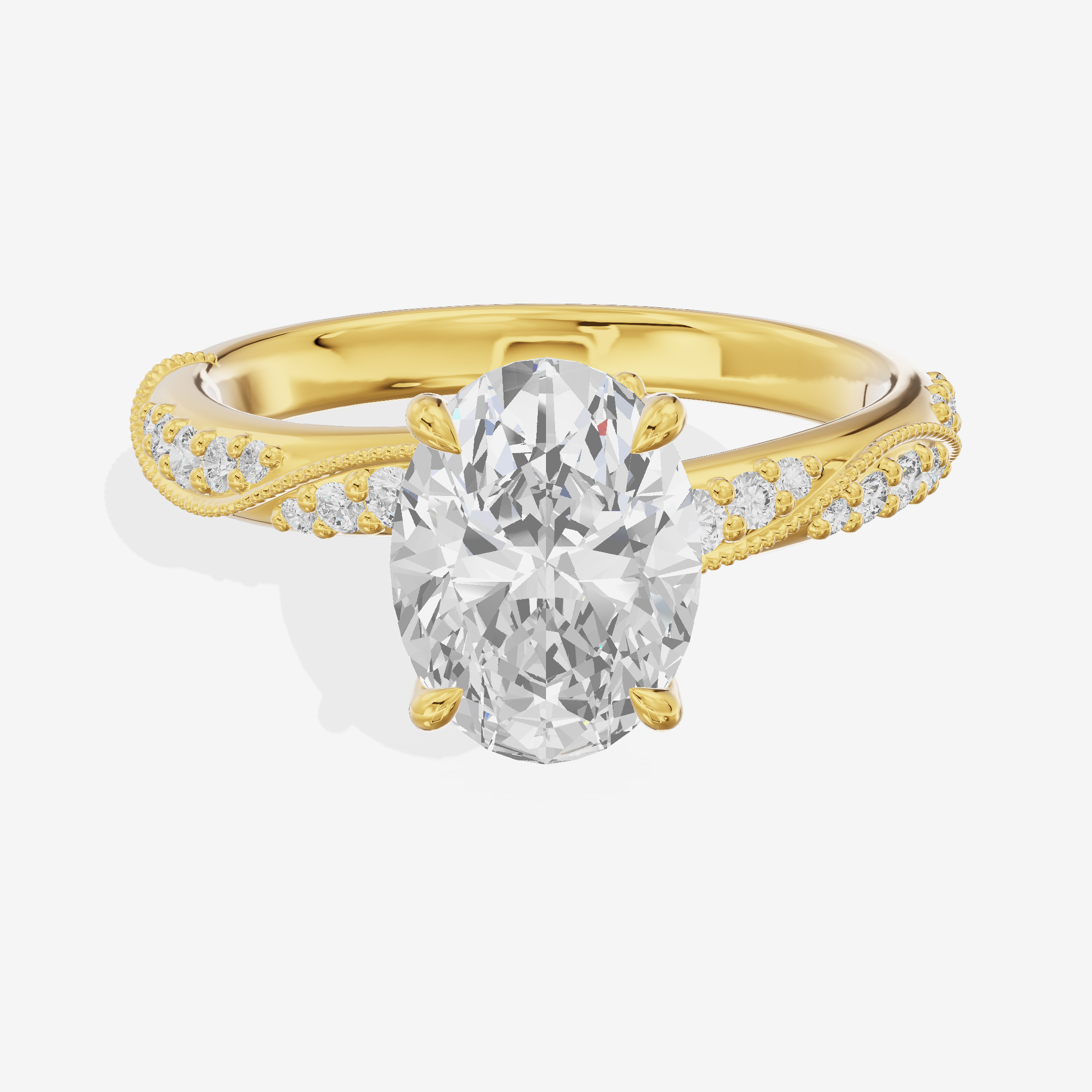Lustrous Selenia Oval Engagement Ring with Side Stones (1/4 ct. tw.) in 18K Yellow Gold