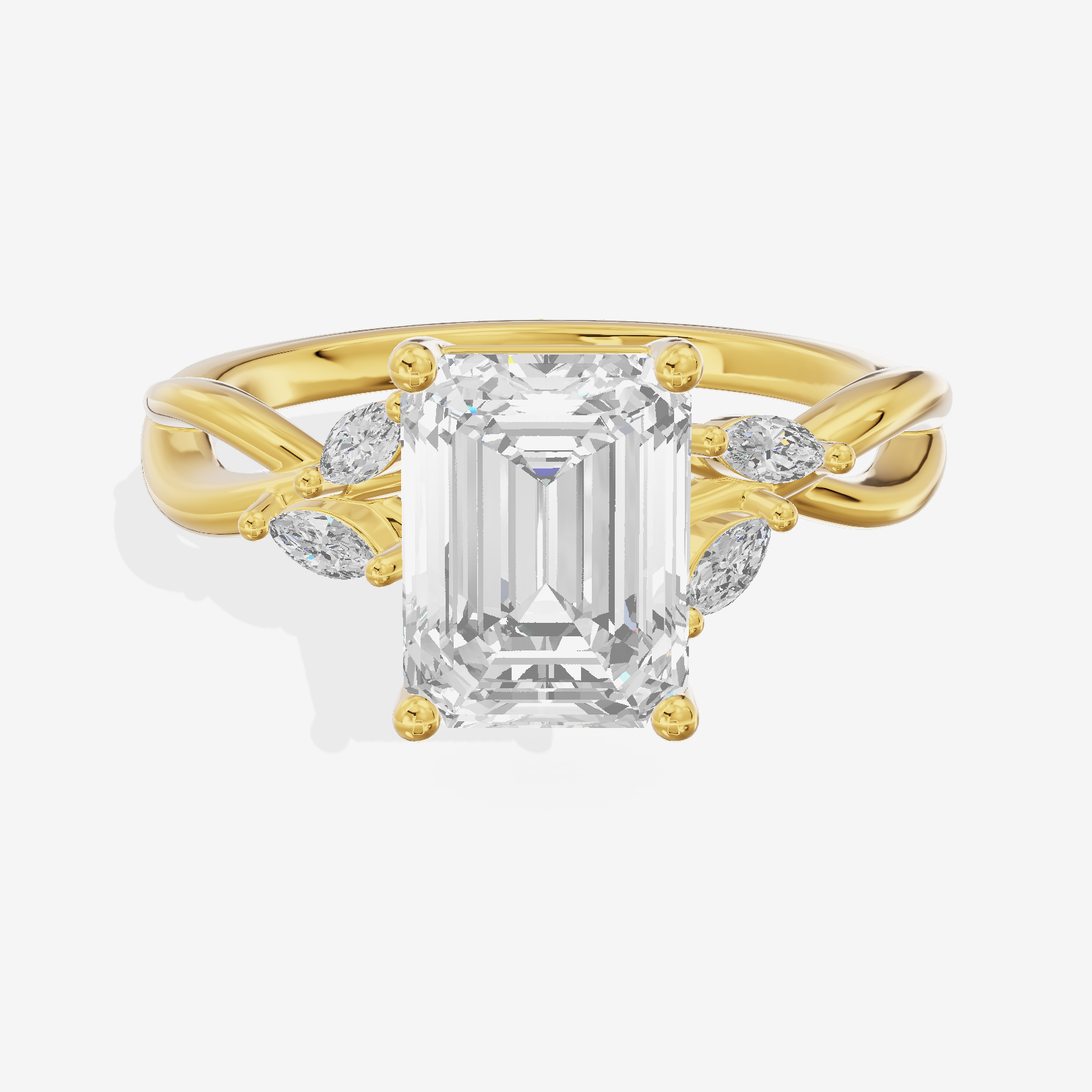 Vowsae Pavé Emerald Engagement Ring with Side Stones (1/8 ct. tw.) in 18K Yellow Gold