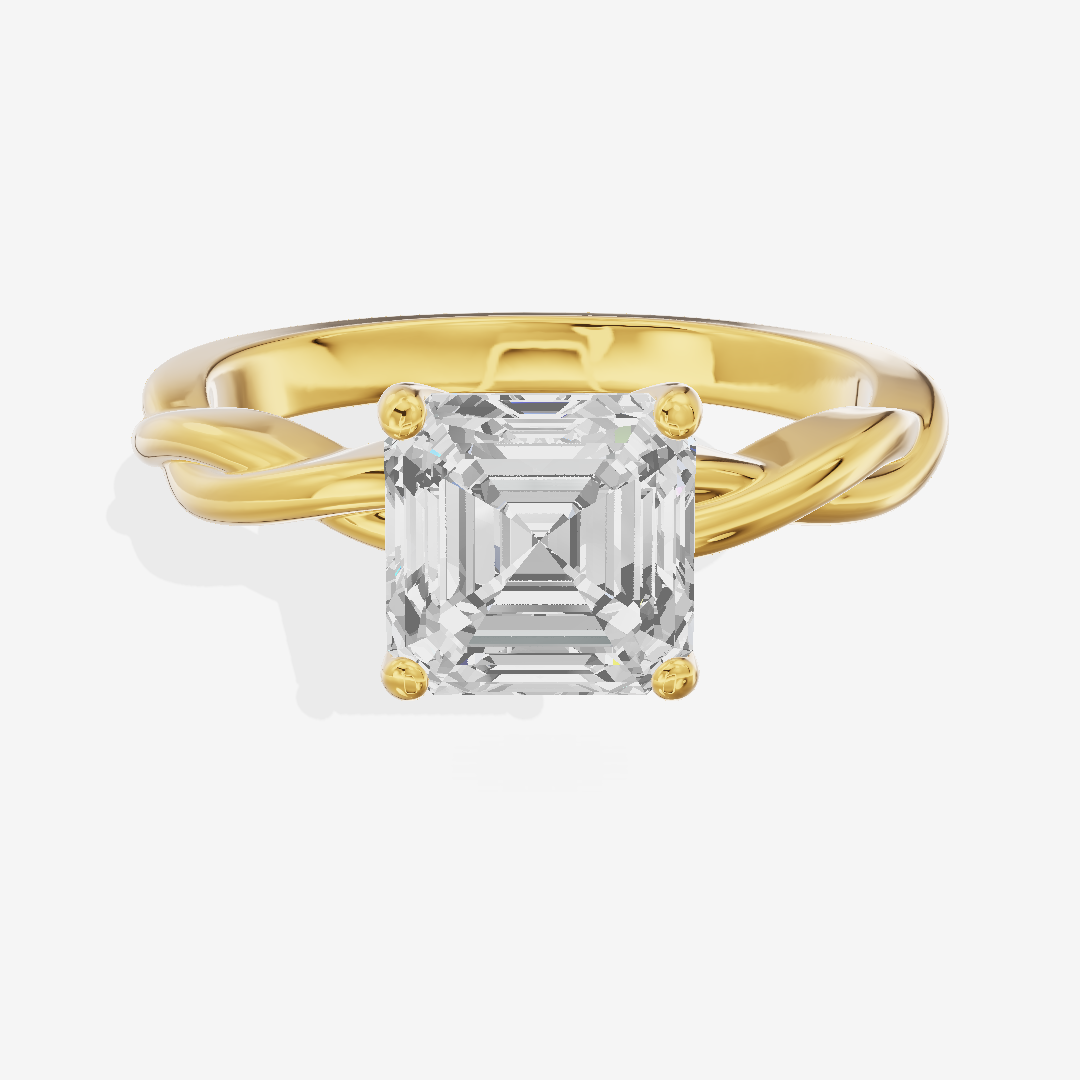 Twined Coeurine Asscher Twisted Engagement Ring in 18K Yellow Gold