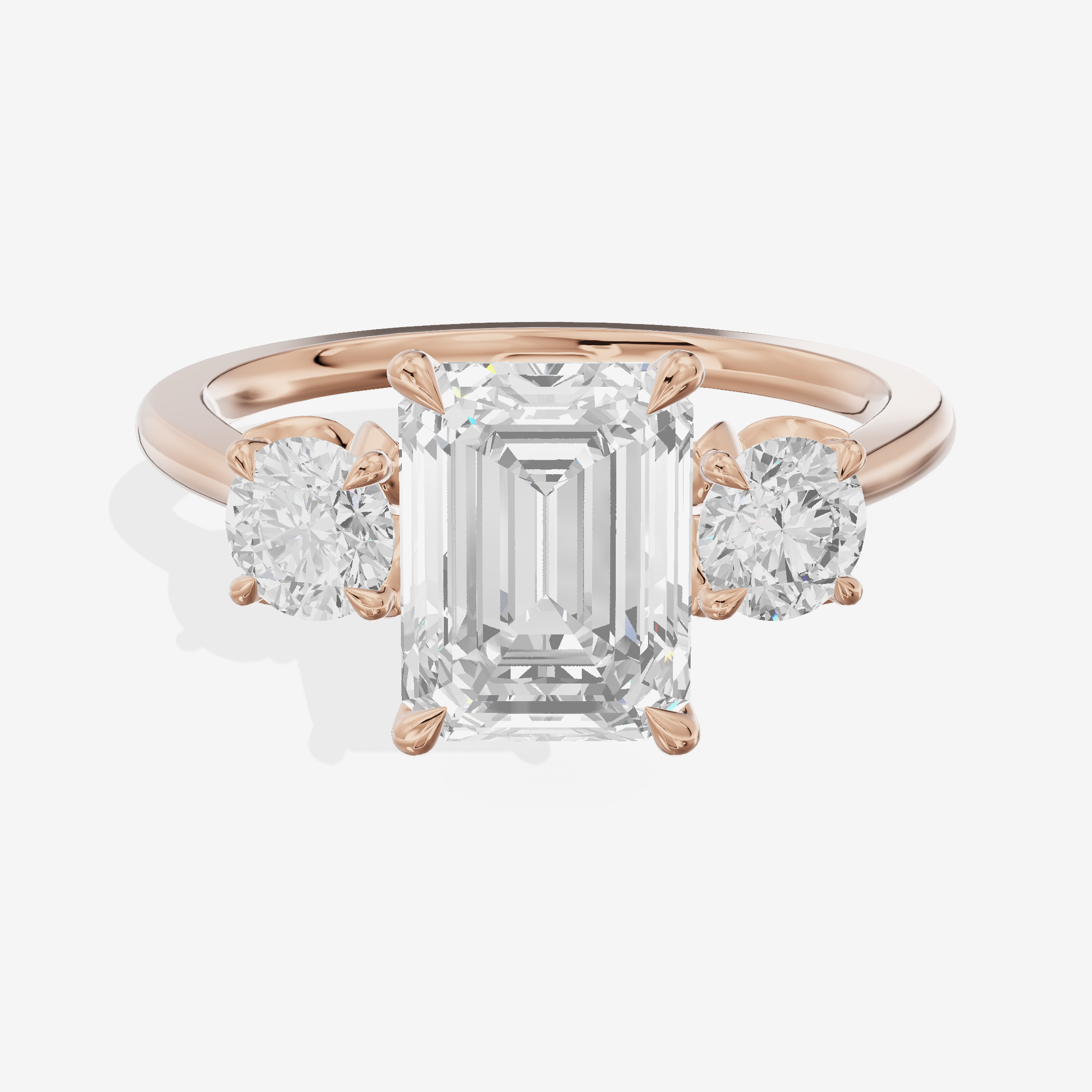 Modern Sincere Three Stone Emerald Engagement Ring (1/2 ct. tw.) in 14K Rose Gold