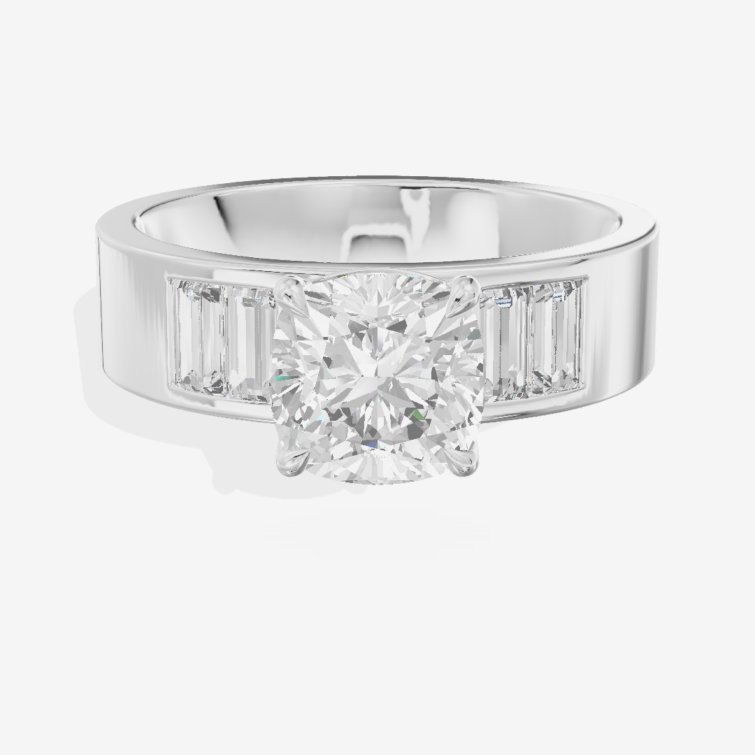 Grand Sincere Cushion Engagement Ring with Side Stones (3/5 ct. tw.) in Platinum