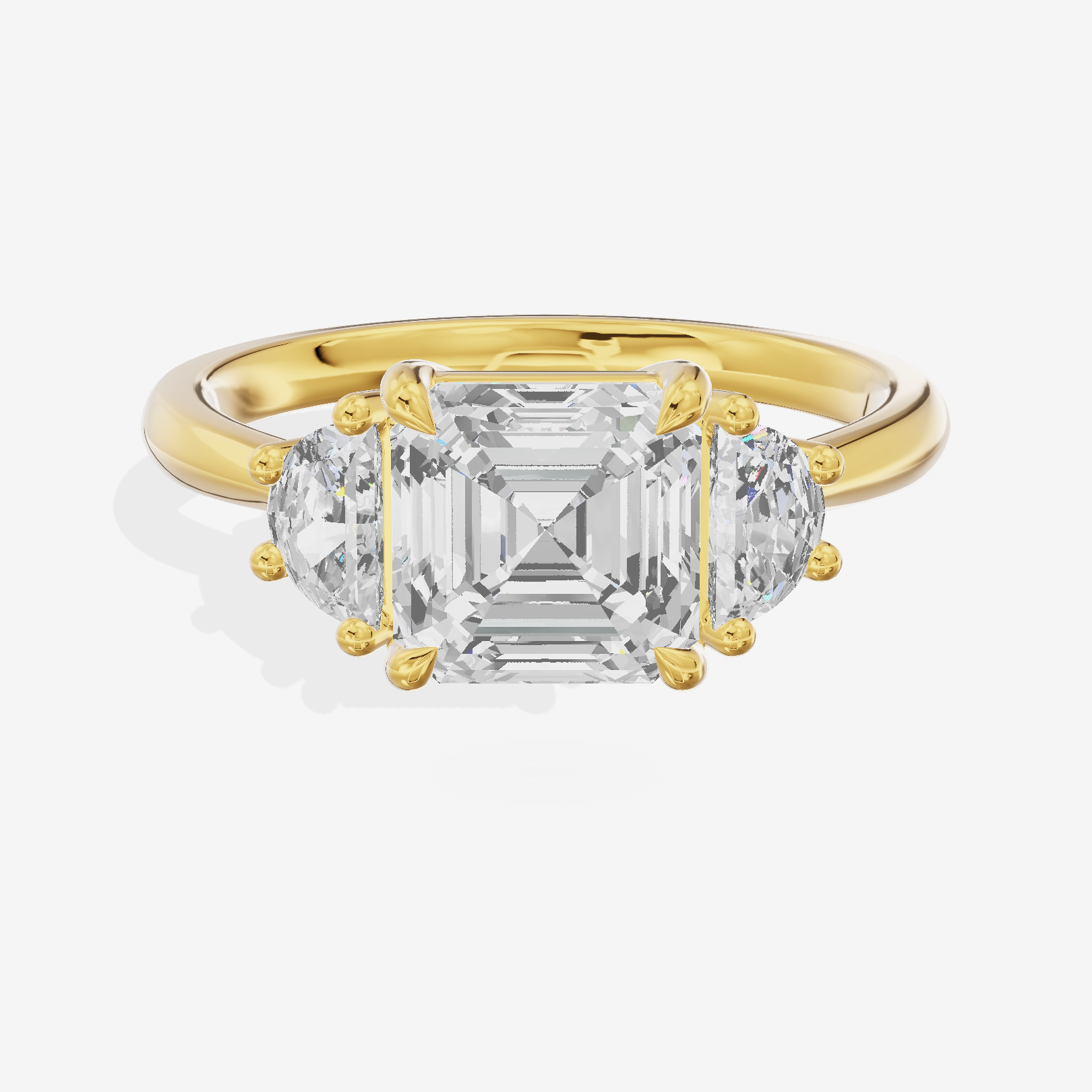 Petite Belovae Asscher Three Stone Engagement Ring (1/2 ct. tw.) in 18K Yellow Gold