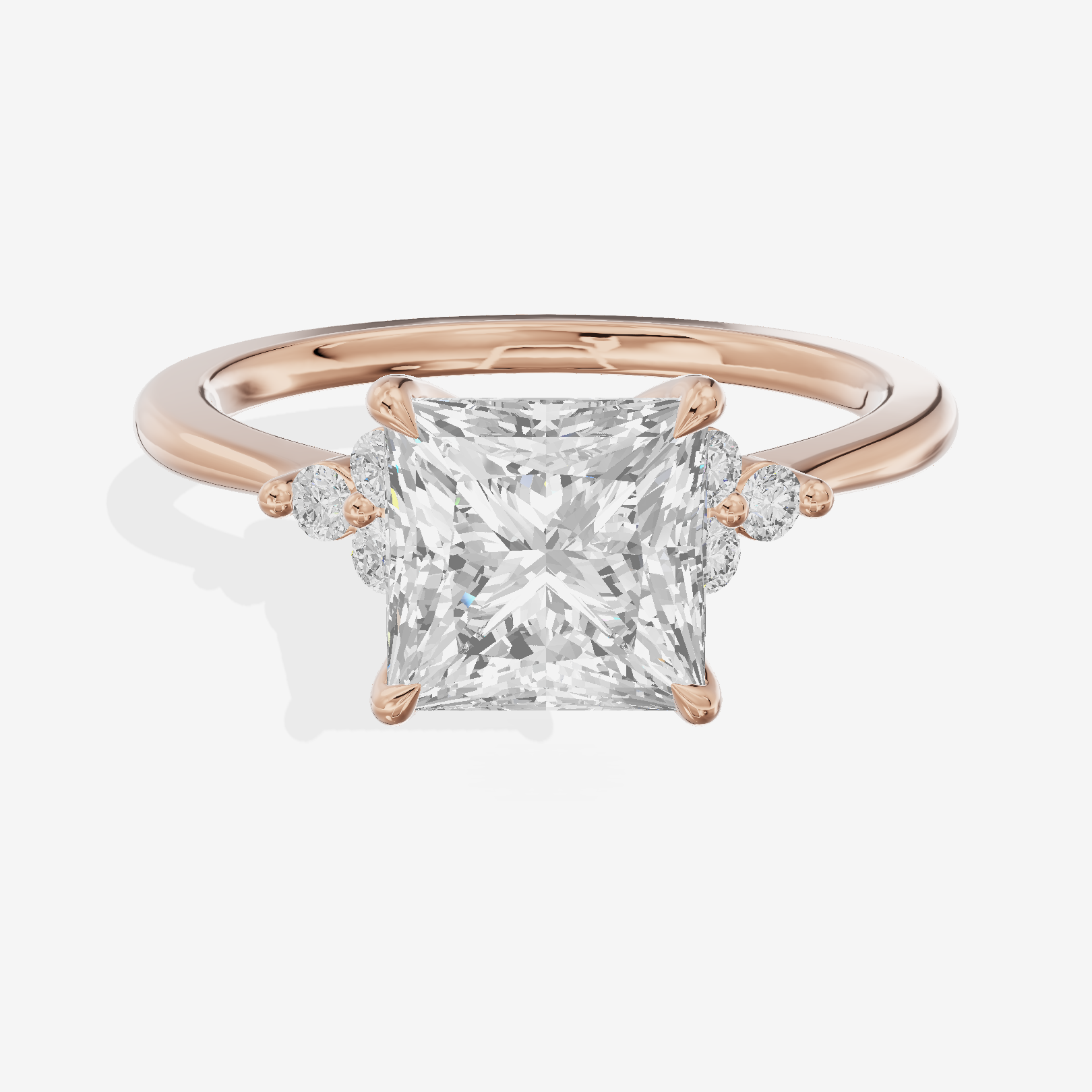 Petite Whisper Princess Engagement Ring with Side Stones (1/10 ct. tw.) in 14K Rose Gold
