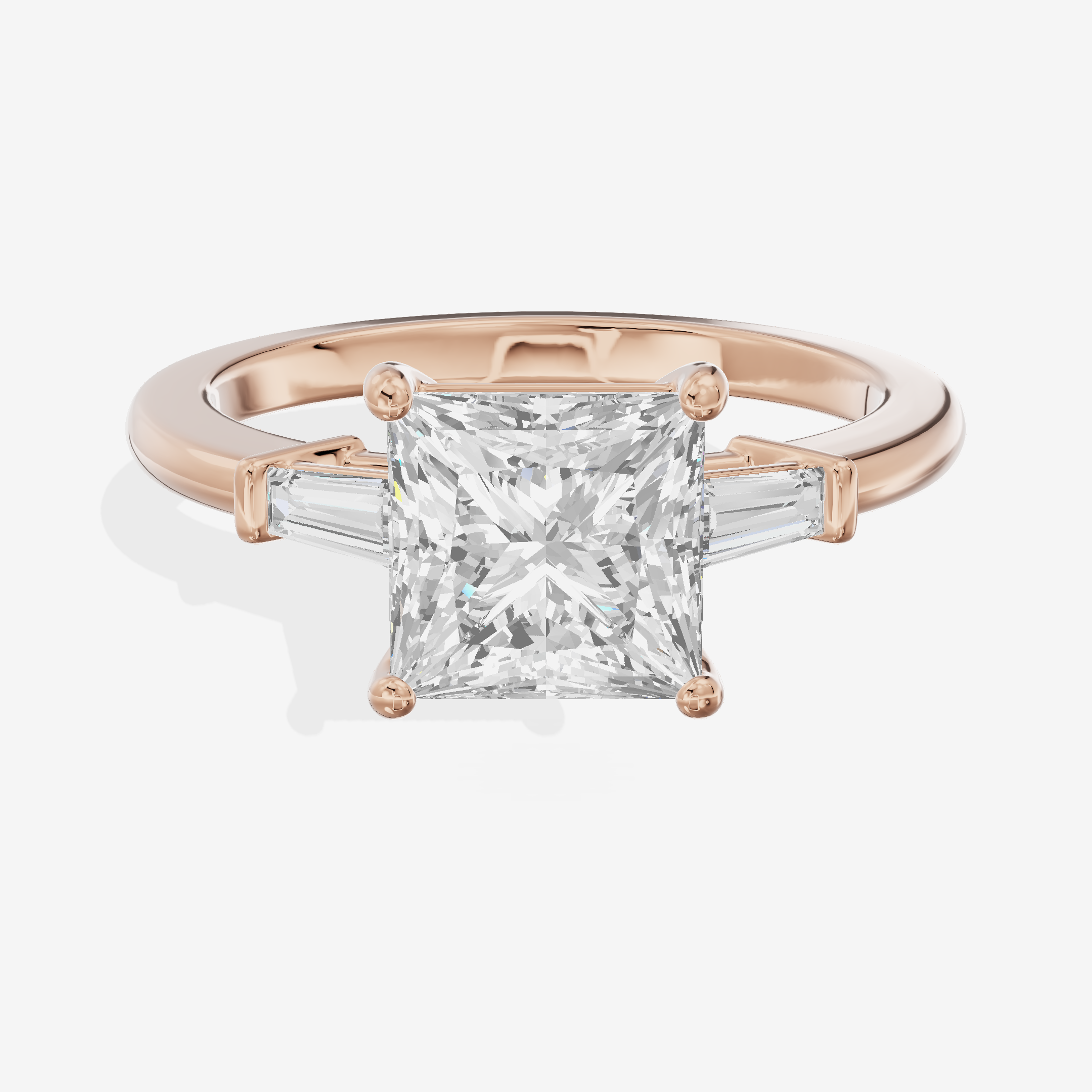 Luxe Halcyon Three Stone Princess Engagement Ring (3/4 ct. tw.) in 14K Rose Gold