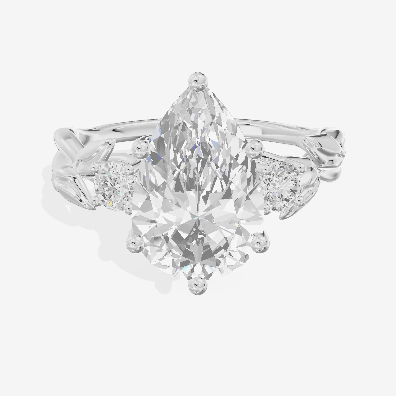 Solea Three Stone Pear Engagement Ring (1/6 ct. tw.) in 18K White Gold