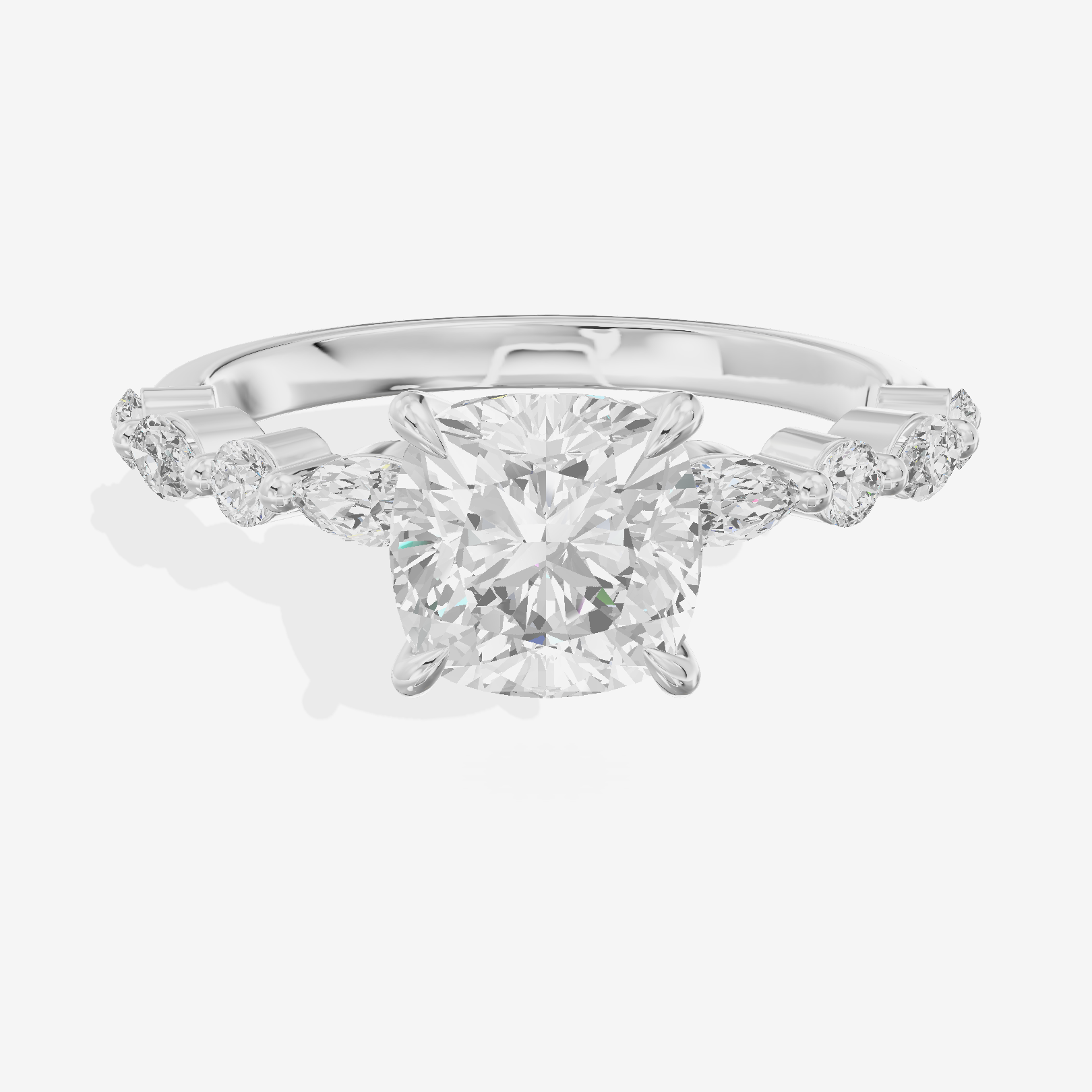 Lumera Cathedral Cushion Engagement Ring with Side Stones (1/3 ct. tw.) in 14K White Gold