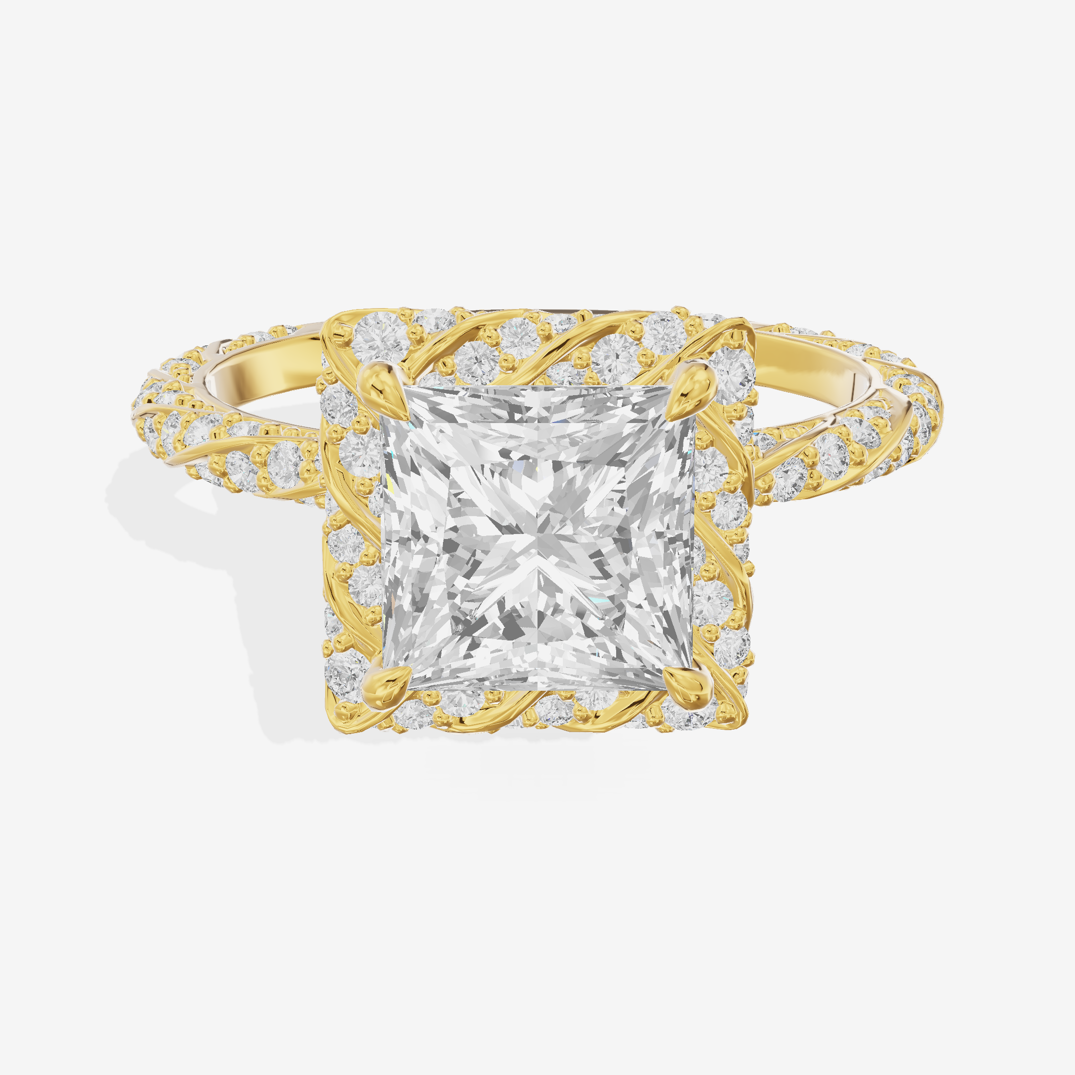 Grand Aimora Princess Engagement Ring with Hidden Halos (1/20 ct. tw.) in 18K Yellow Gold