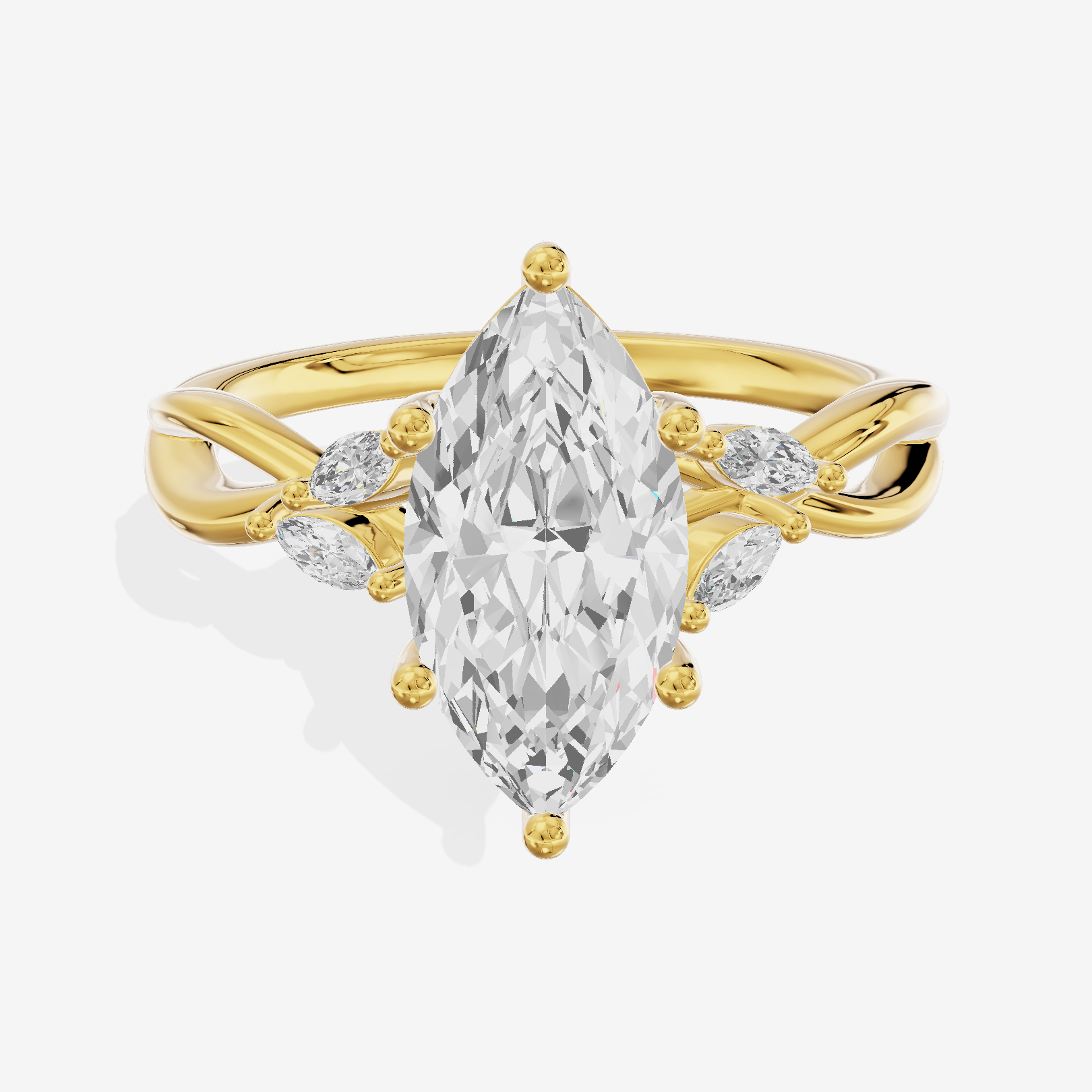 Vowsae Pavé Marquise Engagement Ring with Side Stones (1/8 ct. tw.) in 18K Yellow Gold