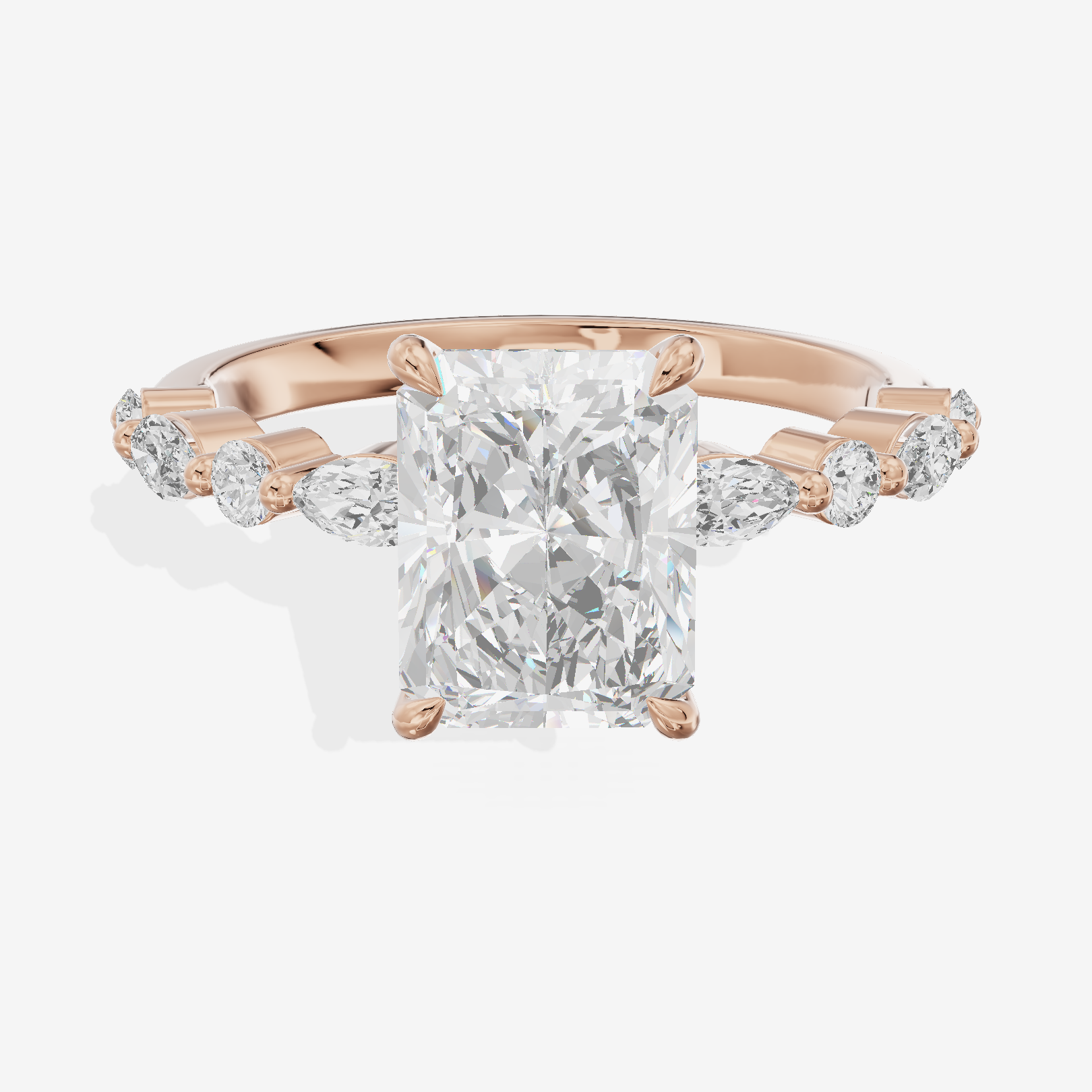 Lumera Cathedral Radiant Engagement Ring with Side Stones (1/3 ct. tw.) in 14K Rose Gold