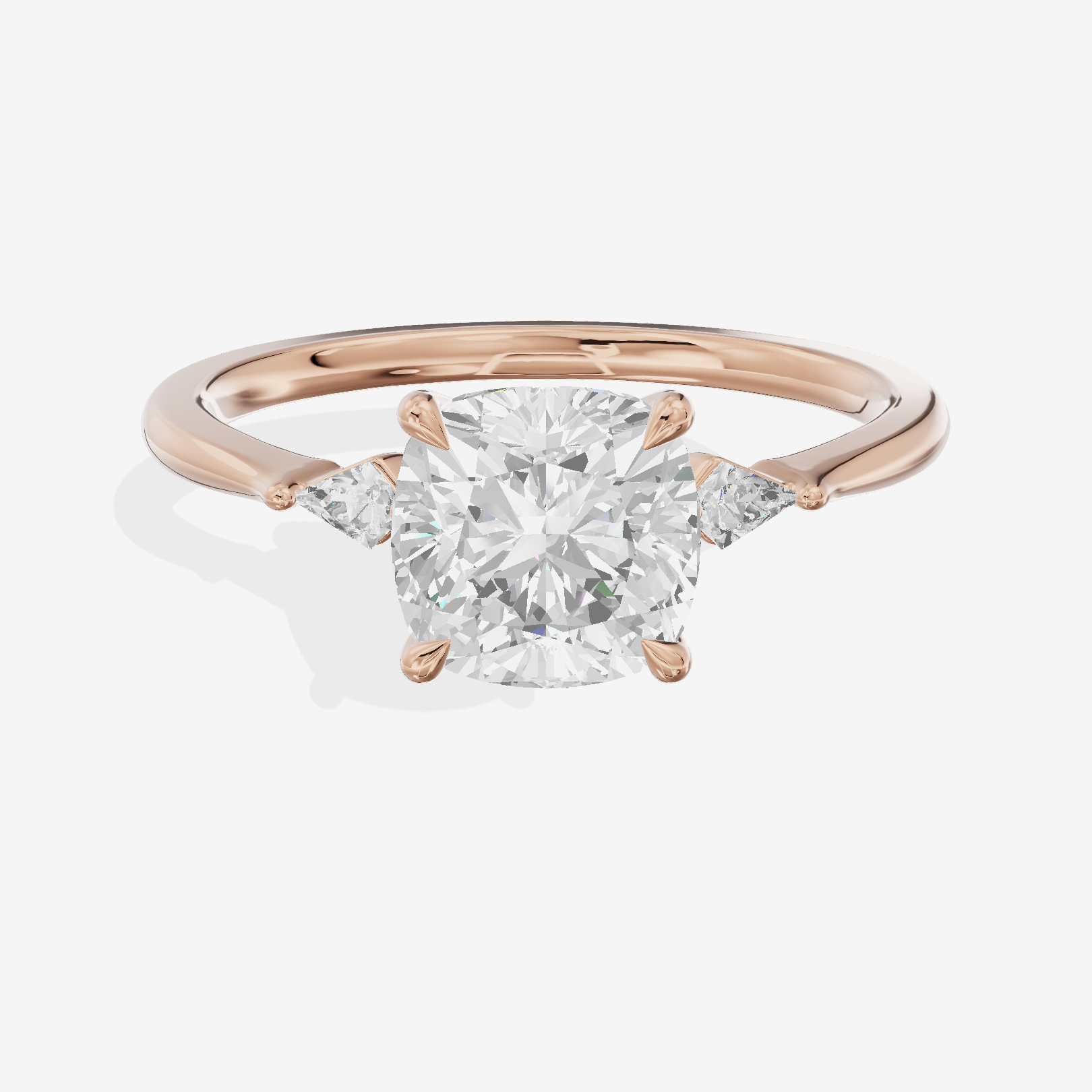 Petite Triade Cushion Three Stone Engagement Ring (1/15 ct. tw.) in 14K Rose Gold