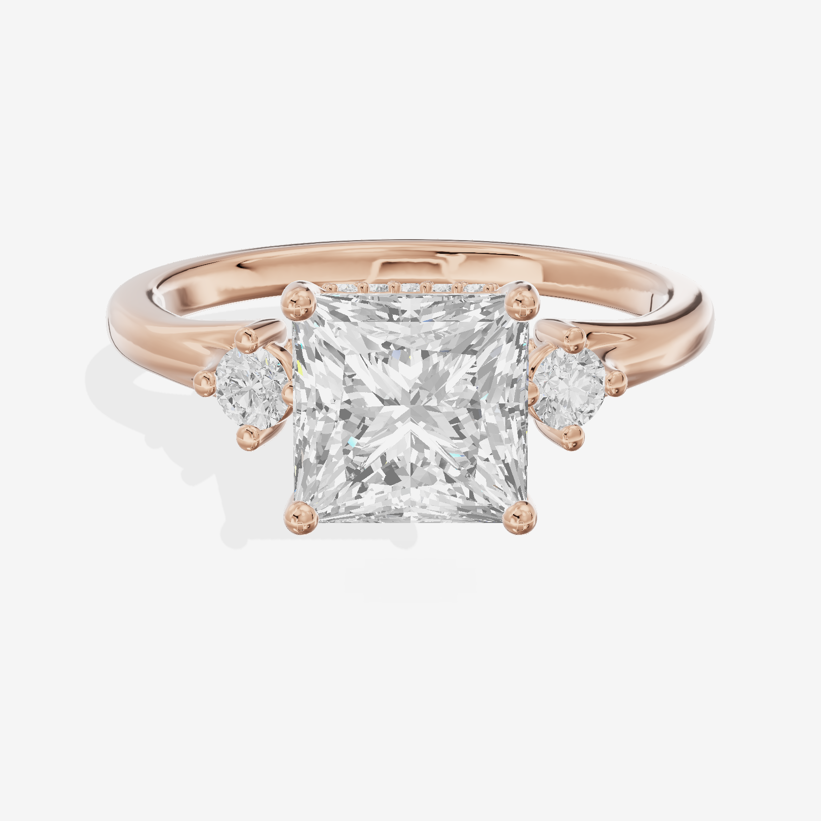 Sincere Three Stone Princess Engagement Ring (1/6 ct. tw.) in 18K Rose Gold
