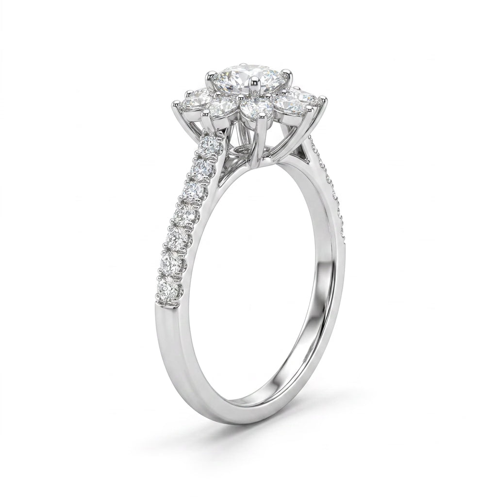 Halo Pavé Round Engagement Ring (1/2 ct. tw.) in 18K White Gold
