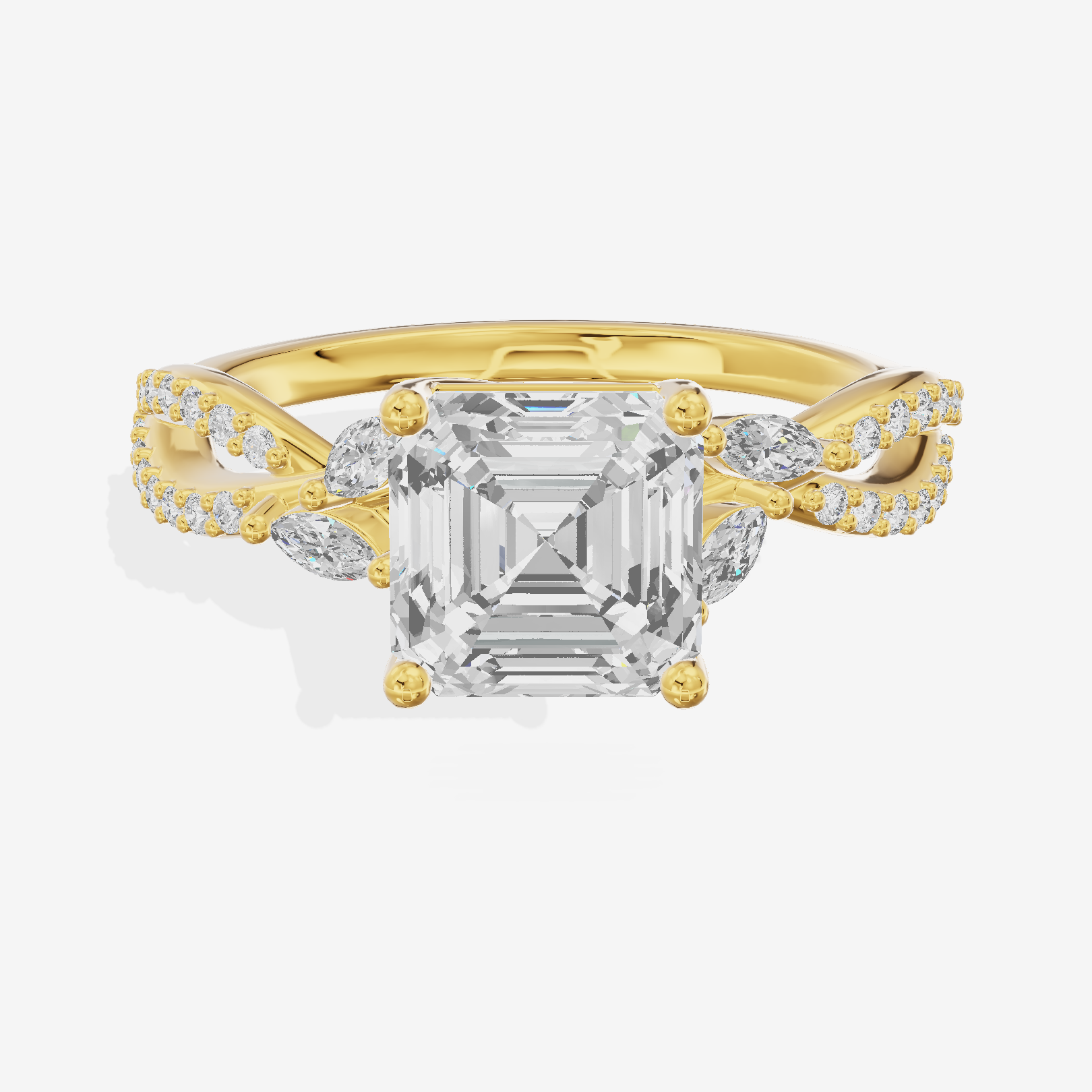 Luxe Lumera Asscher Engagement Ring with Side Stones (1/4 ct. tw.) in 18K Yellow Gold