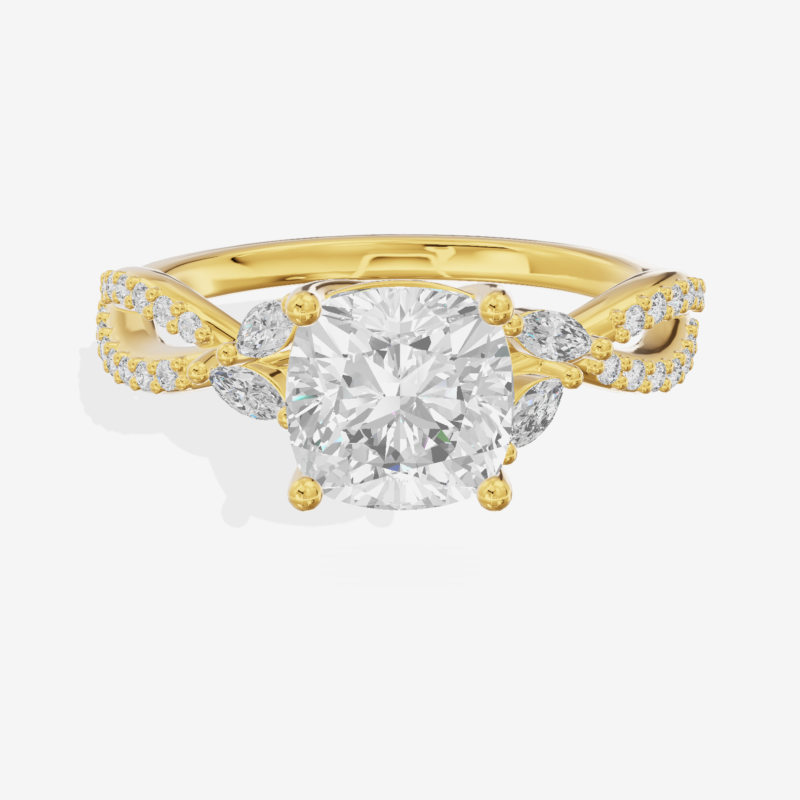 Luxe Lumera Cushion Engagement Ring with Side Stones (1/4 ct. tw.) in 18K Yellow Gold