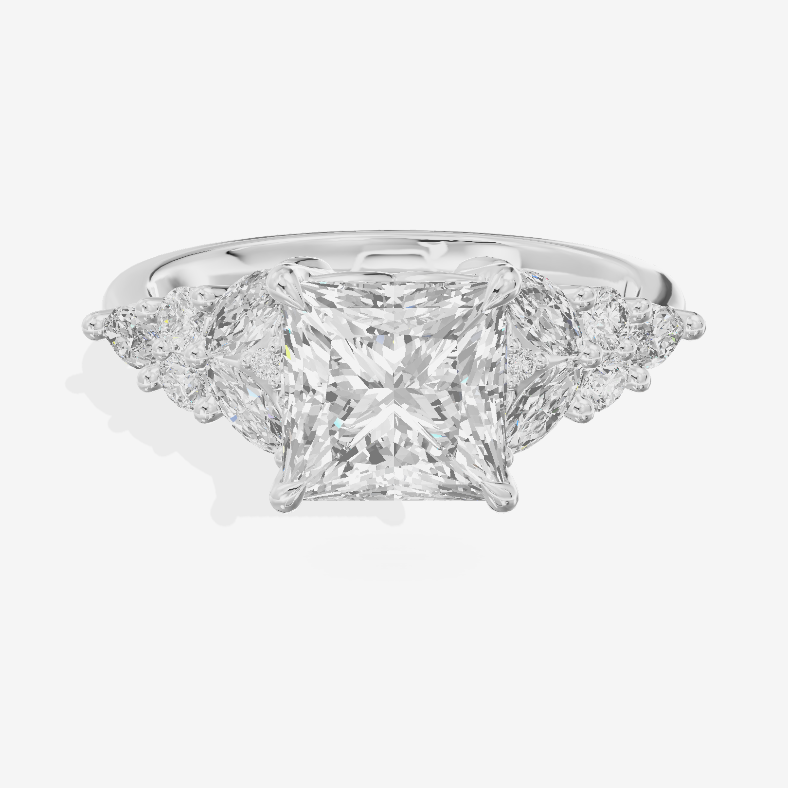 Grand Aurea Princess Engagement Ring with Side Stones (3/4 ct. tw.) in 14K White Gold