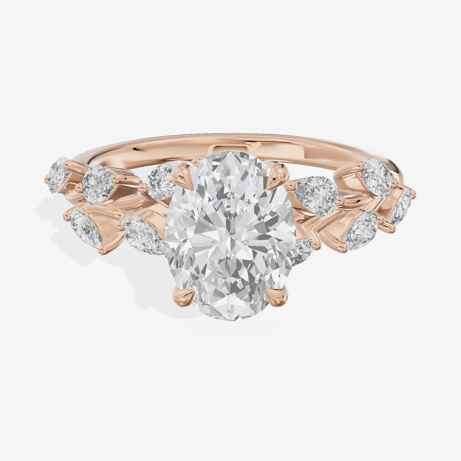 Classic Promezza Oval Engagement Ring with Side Stones (1/2 ct. tw.) in 18K Rose Gold