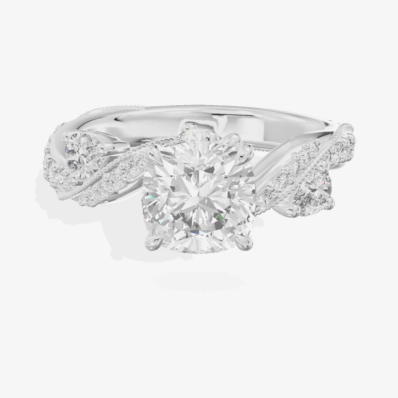 Grand Aurea Cushion Engagement Ring with Side Stones (3/4 ct. tw.) in 18K White Gold