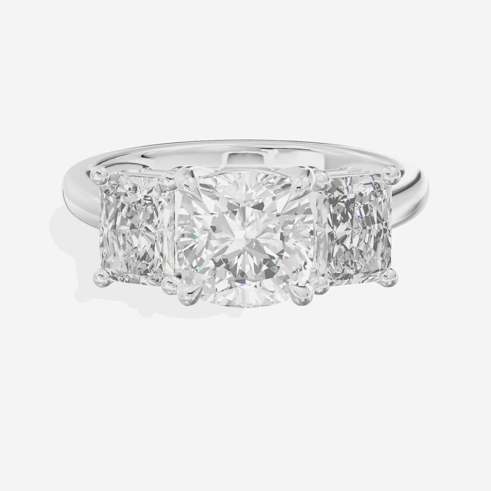 Luxe Aimora Three Stone Cushion Engagement Ring (3/4 ct. tw.) in Platinum