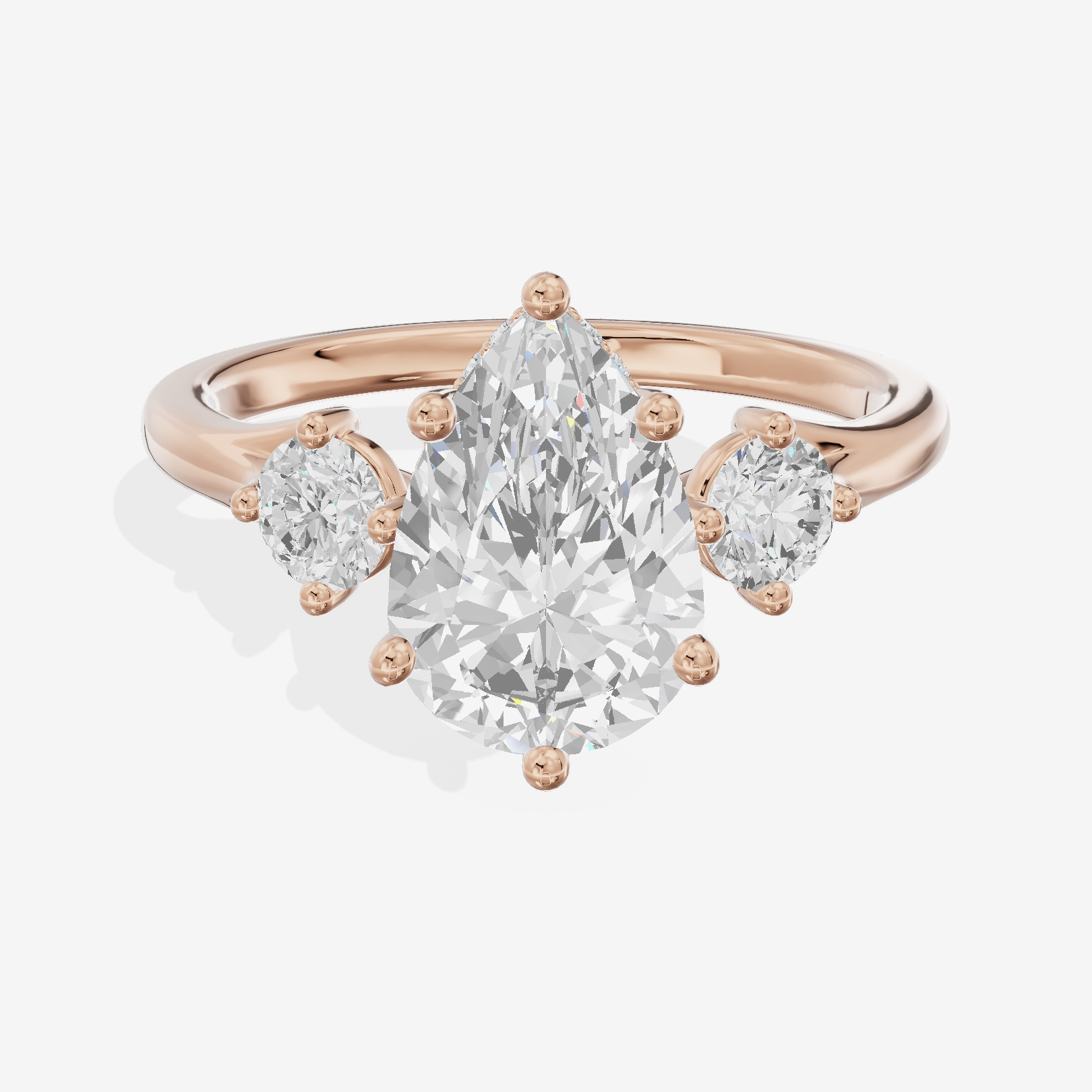 Luxe Solea Three Stone Pear Engagement Ring (1/3 ct. tw.) in 18K Rose Gold