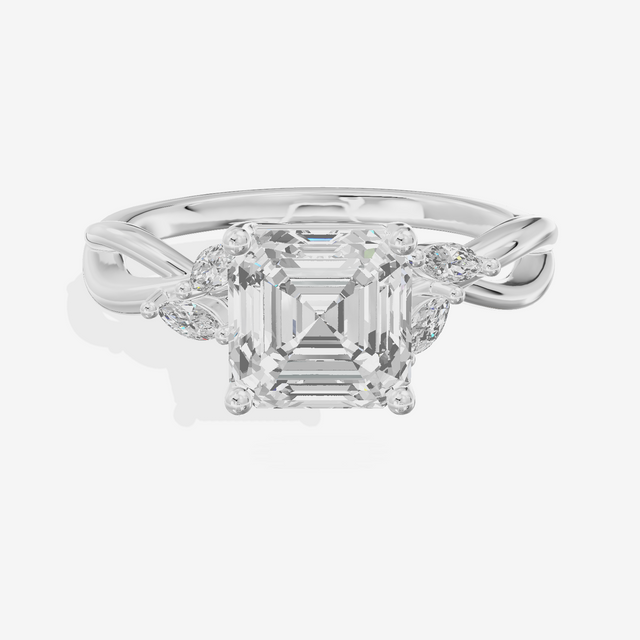 Vowsae Pavé Asscher Engagement Ring with Side Stones (1/8 ct. tw.) in Platinum