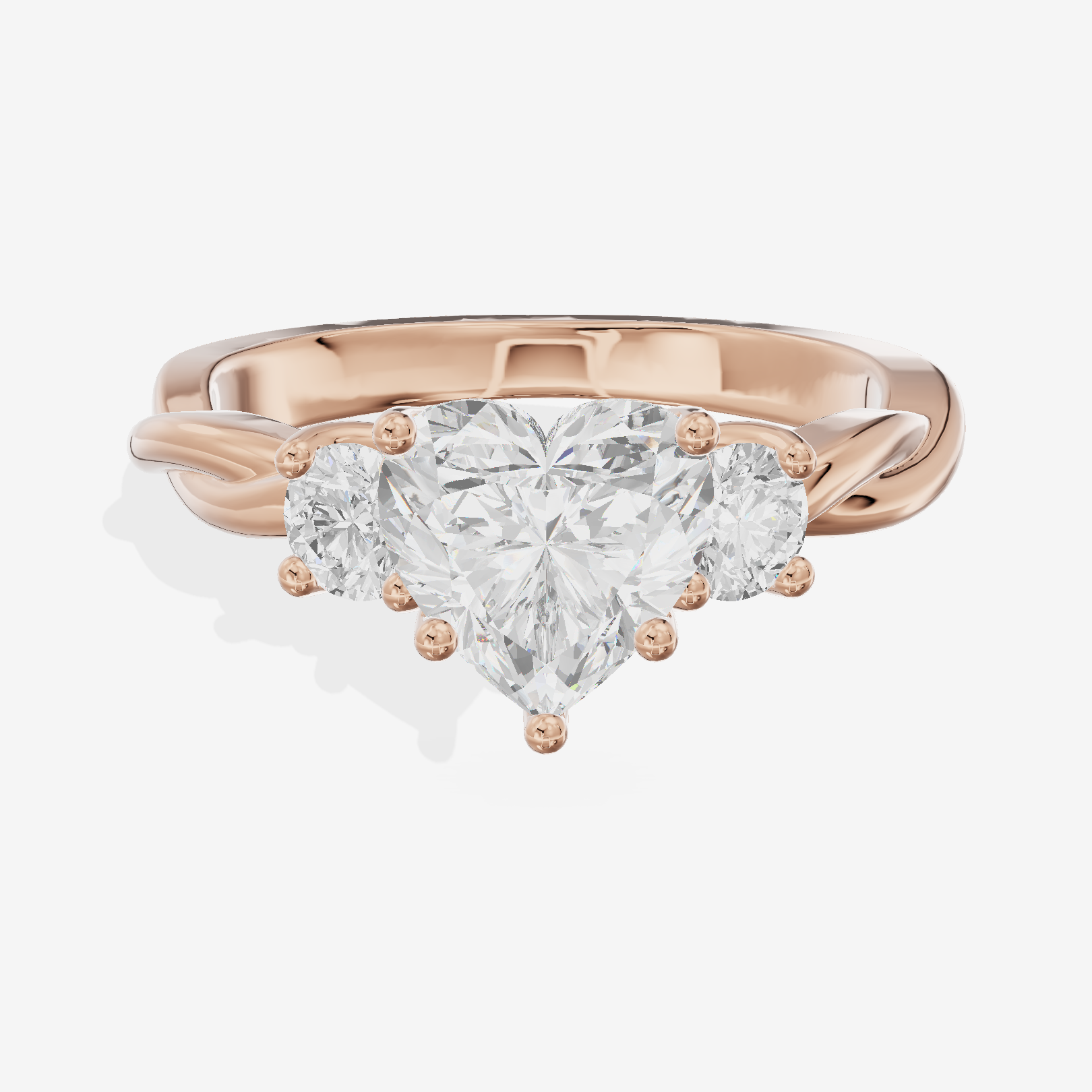Twined Triade Heart Three Stone Engagement Ring (1/4 ct. tw.) in 18K Rose Gold