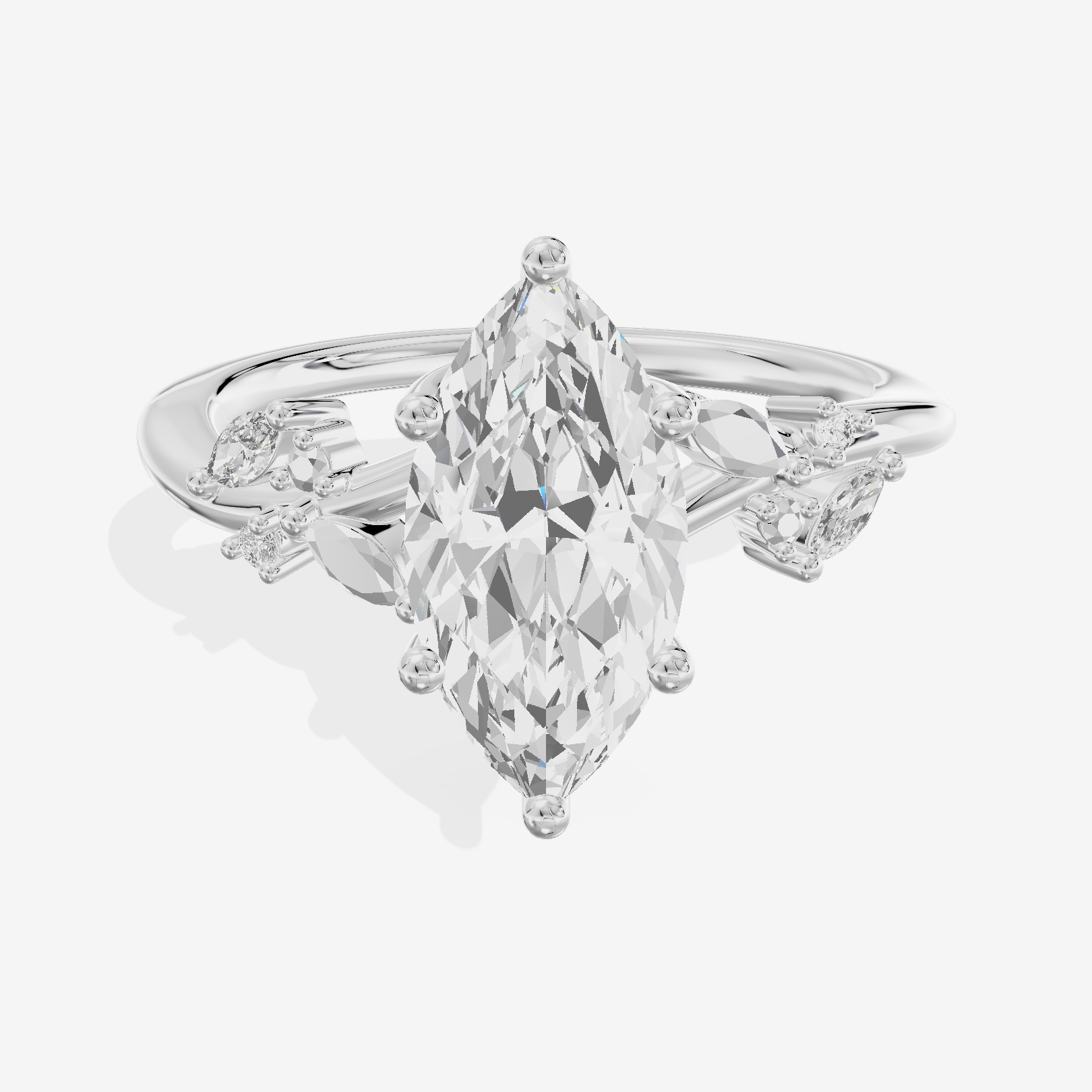 Lustrous Aurea Marquise Engagement Ring with Side Stones (3/4 ct. tw.) in Platinum