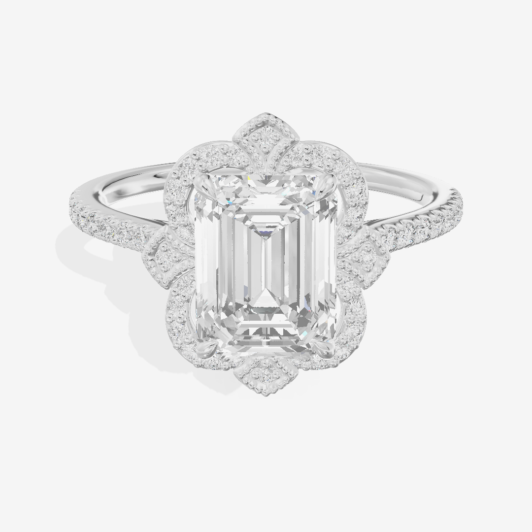 Selenia Halo Emerald Engagement Ring (1/6 ct. tw.) in 14K White Gold