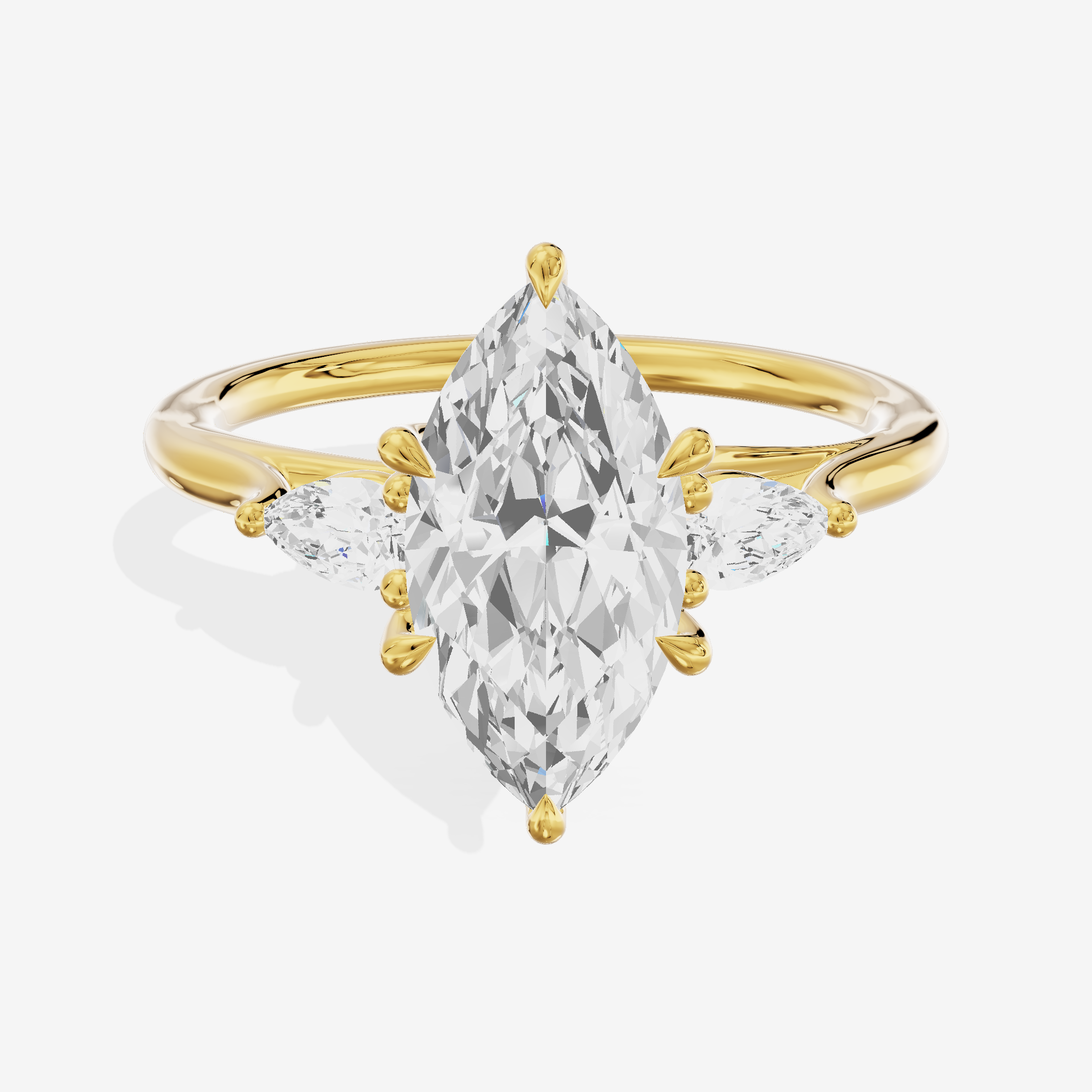 Classic Belovae Marquise Three Stone Engagement Ring (1/5 ct. tw.) in 14K Yellow Gold