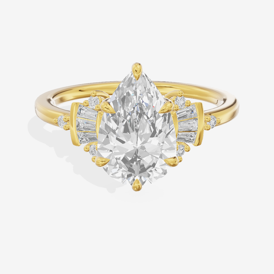 Lightwoven Pavé Pear Engagement Ring with Side Stones (1/8 ct. tw.) in 18K Yellow Gold
