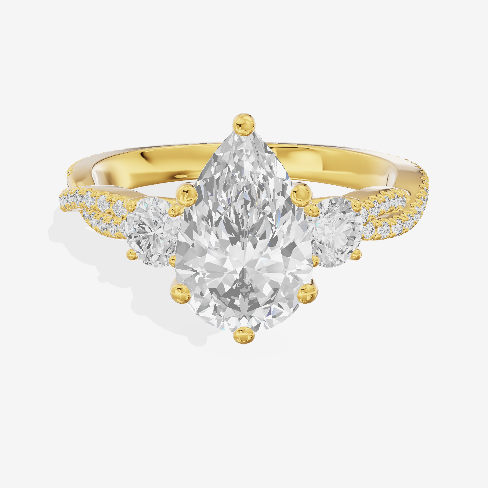Petite Belovae Pear Three Stone Engagement Ring (1/2 ct. tw.) in 18K Yellow Gold