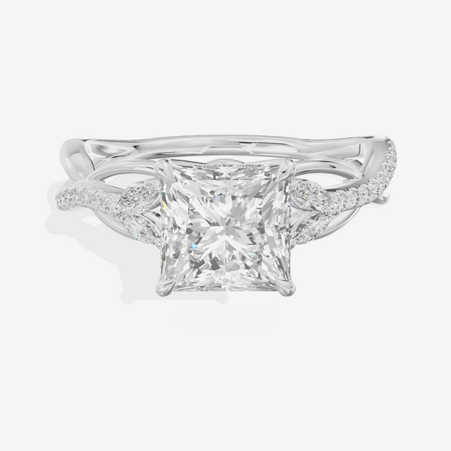 Lustrous Vowsae Princess Engagement Ring with Side Stones (1/5 ct. tw.) in 14K White Gold