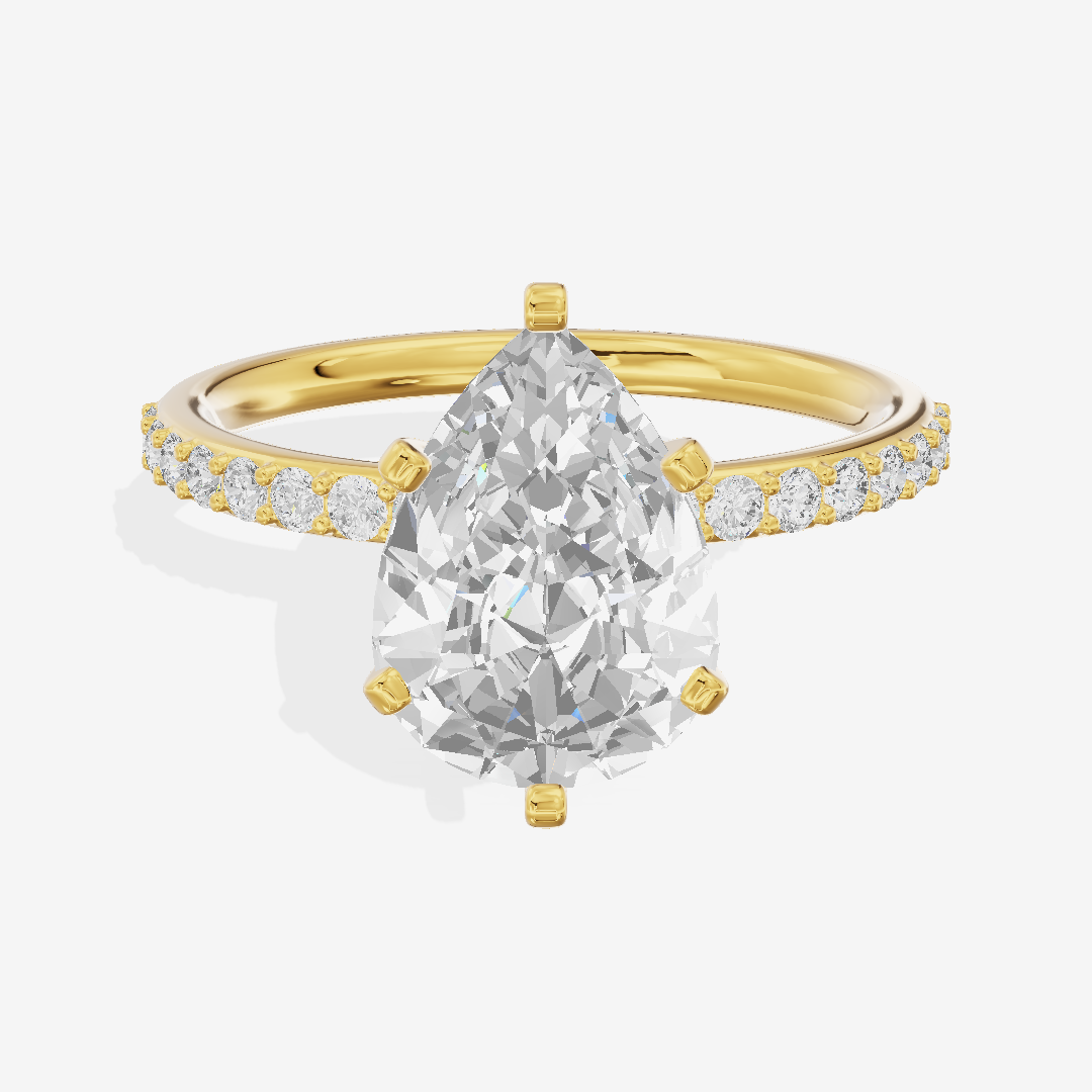 One of One Petite Pear Engagement Ring with Side Stones (1/4 ct. tw.) in 18K Yellow Gold