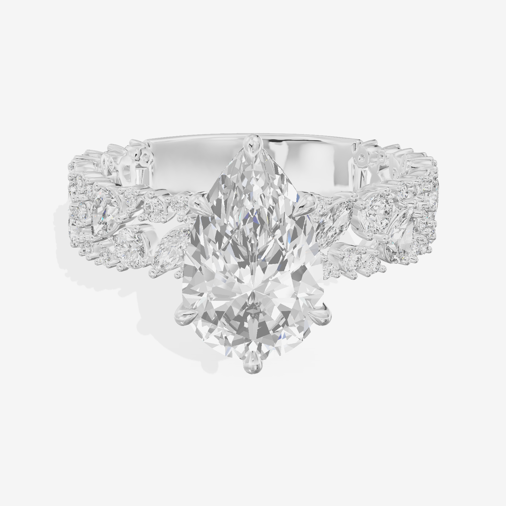 Aurea Cathedral 4.2mm Pear Engagement Ring with Side Stones (3/4 ct. tw.) in 18K White Gold