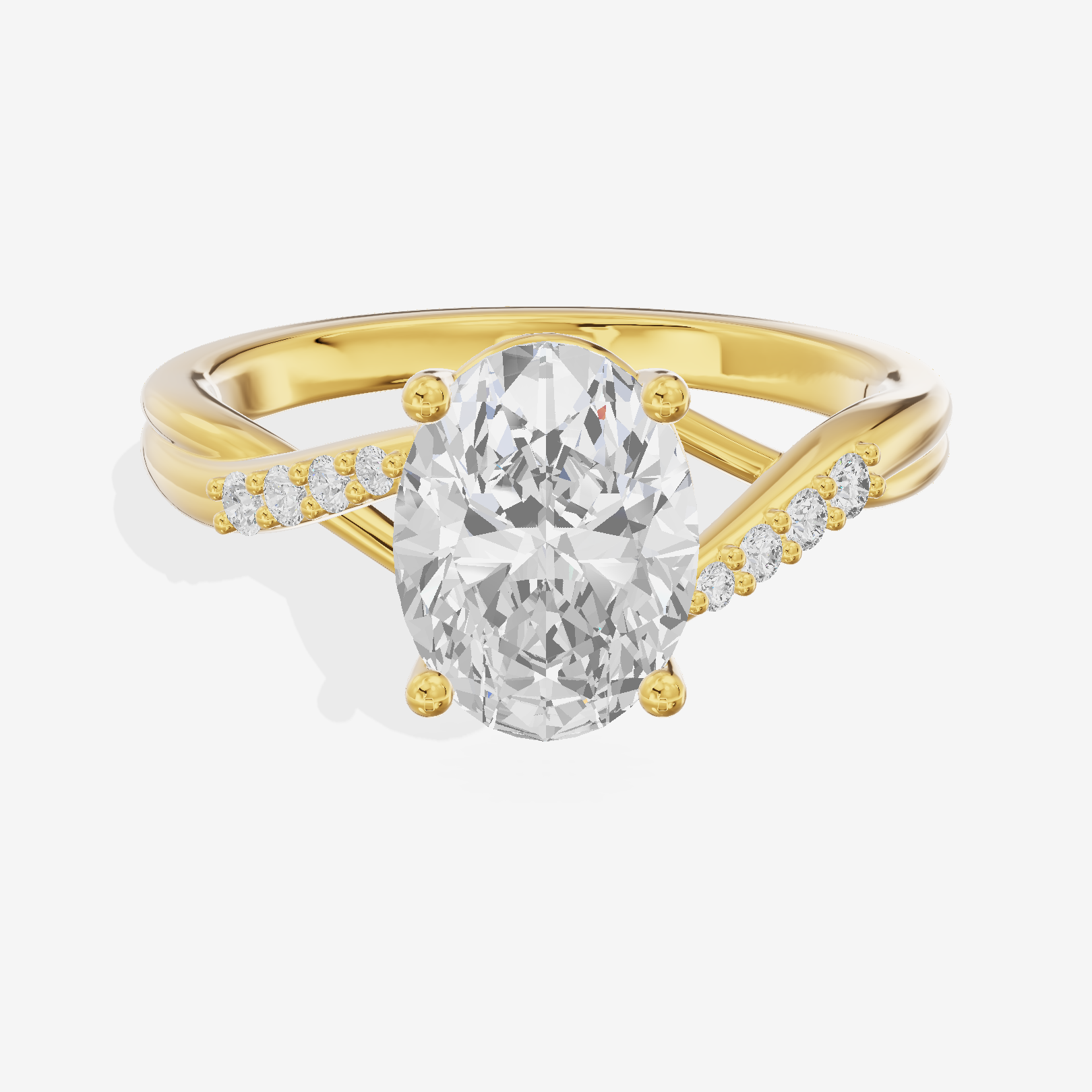 Twined Aimora Oval Engagement Ring with Side Stones (1/15 ct. tw.) in 18K Yellow Gold