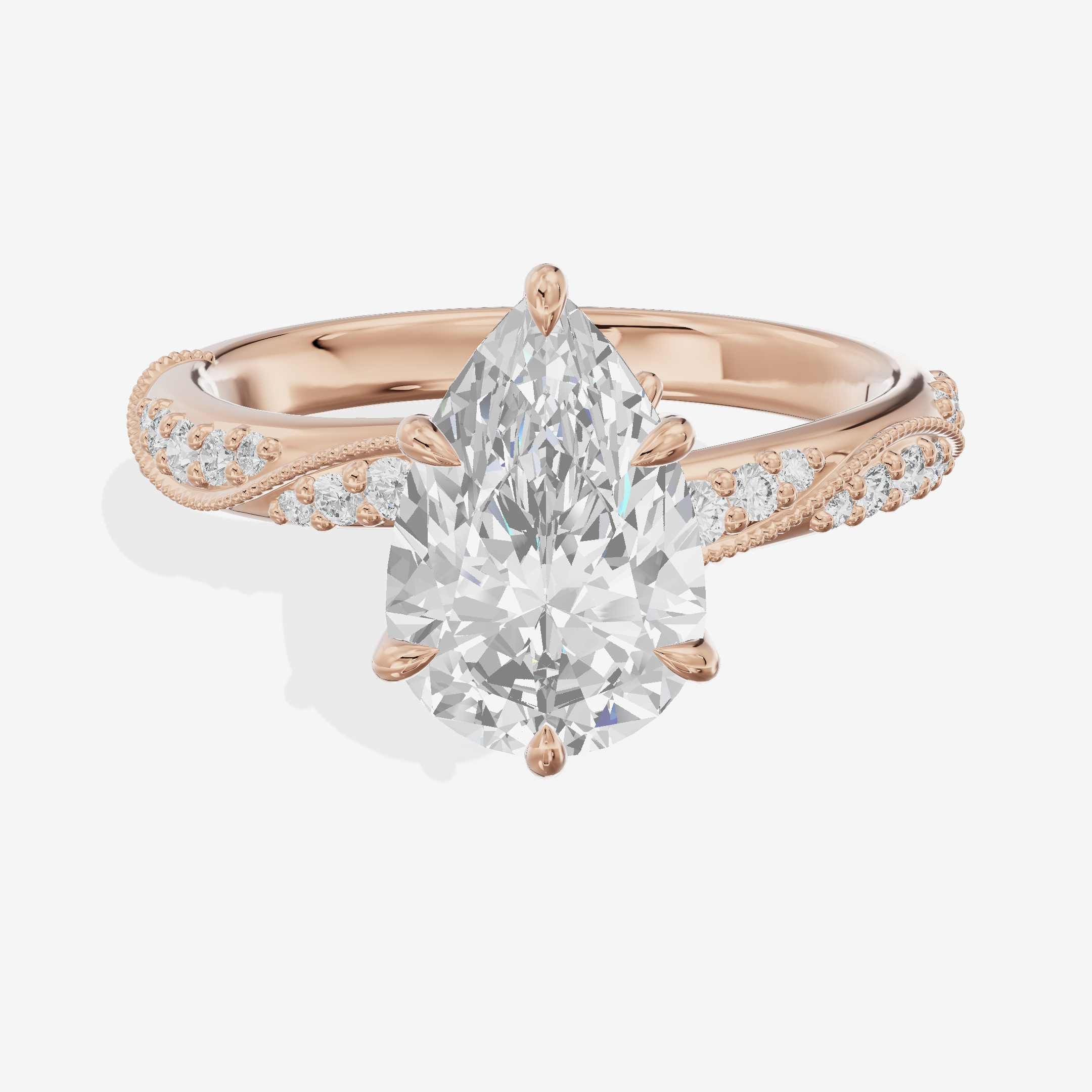 Lustrous Selenia Pear Engagement Ring with Side Stones (1/4 ct. tw.) in 14K Rose Gold
