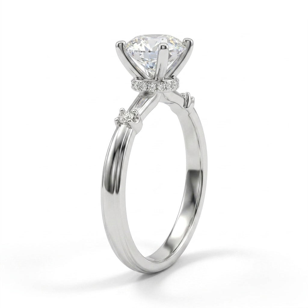 Hidden Halo Round Engagement Ring (1.02 ct. tw.) in 18K White Gold