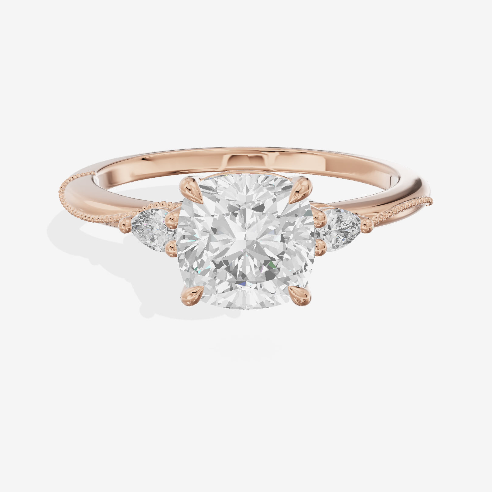 Promezza Three Stone Cushion Engagement Ring (1/10 ct. tw.) in 18K Rose Gold