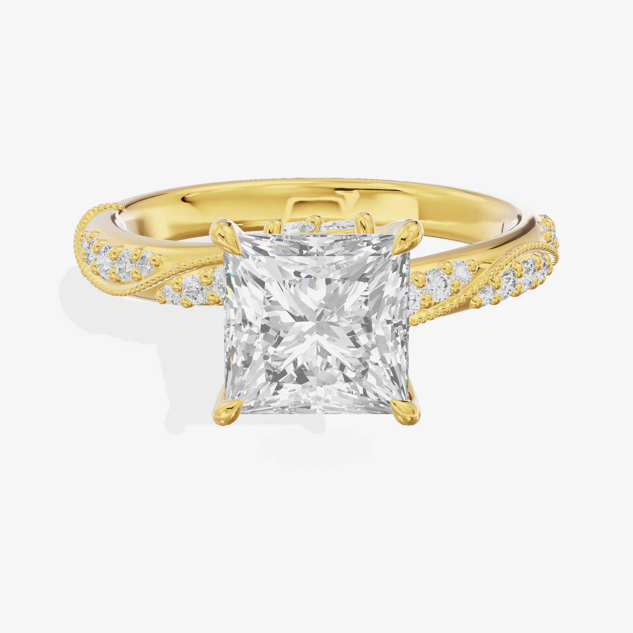 Classic Halcyon Princess Engagement Ring with Side Stones (1/4 ct. tw.) in 18K Yellow Gold