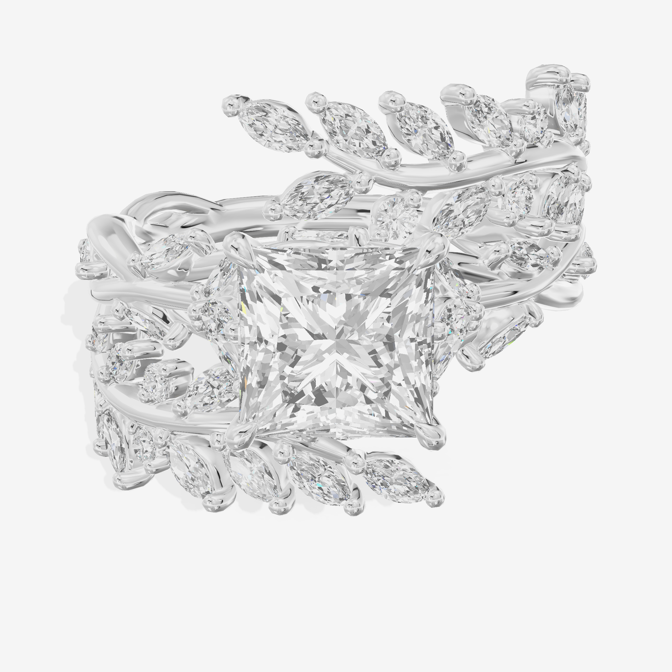 Tender Maia Princess Engagement Ring with Side Stones (1/15 ct. tw.) in 14K White Gold