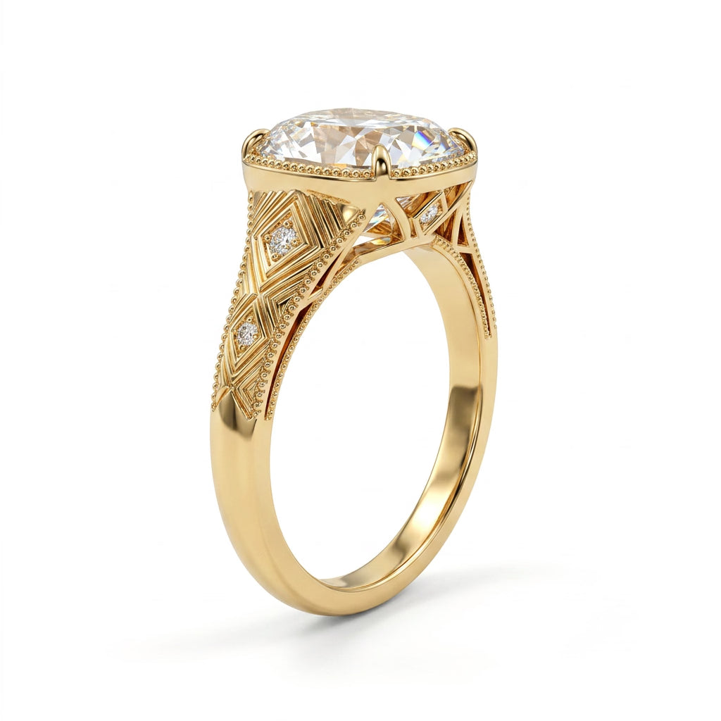 Old Mine Engagement Ring (5.05 ct. tw.) in 18K Yellow Gold