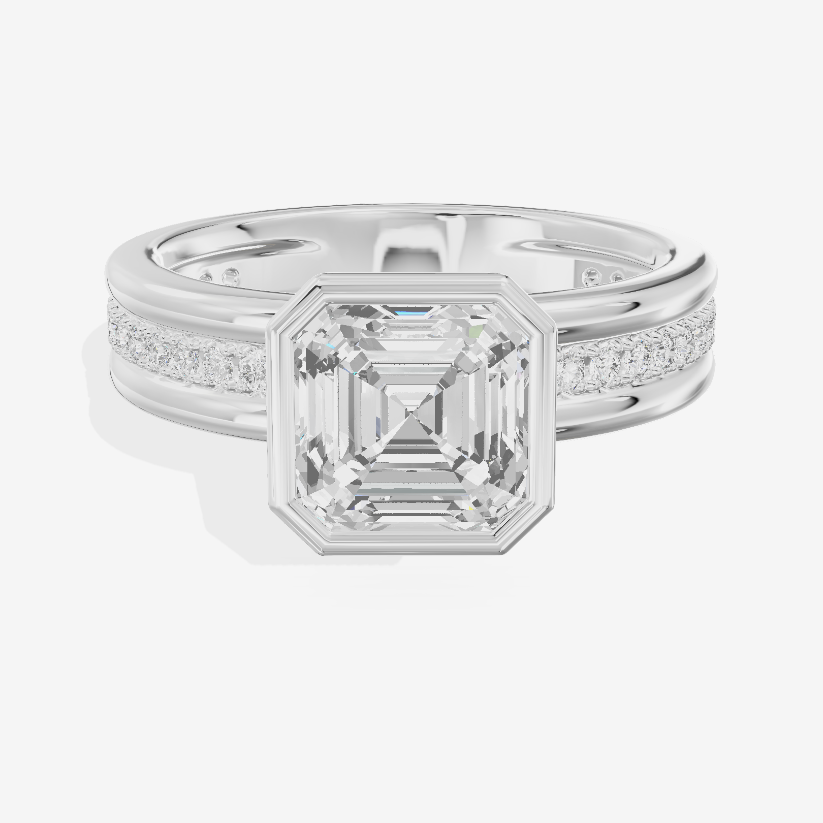 Belovae Bezel Asscher Engagement Ring with Side Stones (1/4 ct. tw.) in 18K White Gold