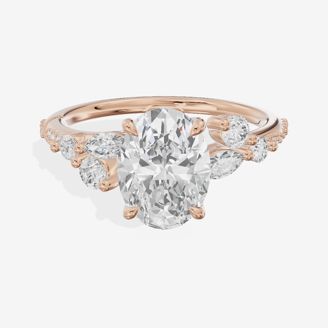 Luxe Halcyon Oval Milgrain Engagement Ring (1/3 ct. tw.) in 18K Rose Gold