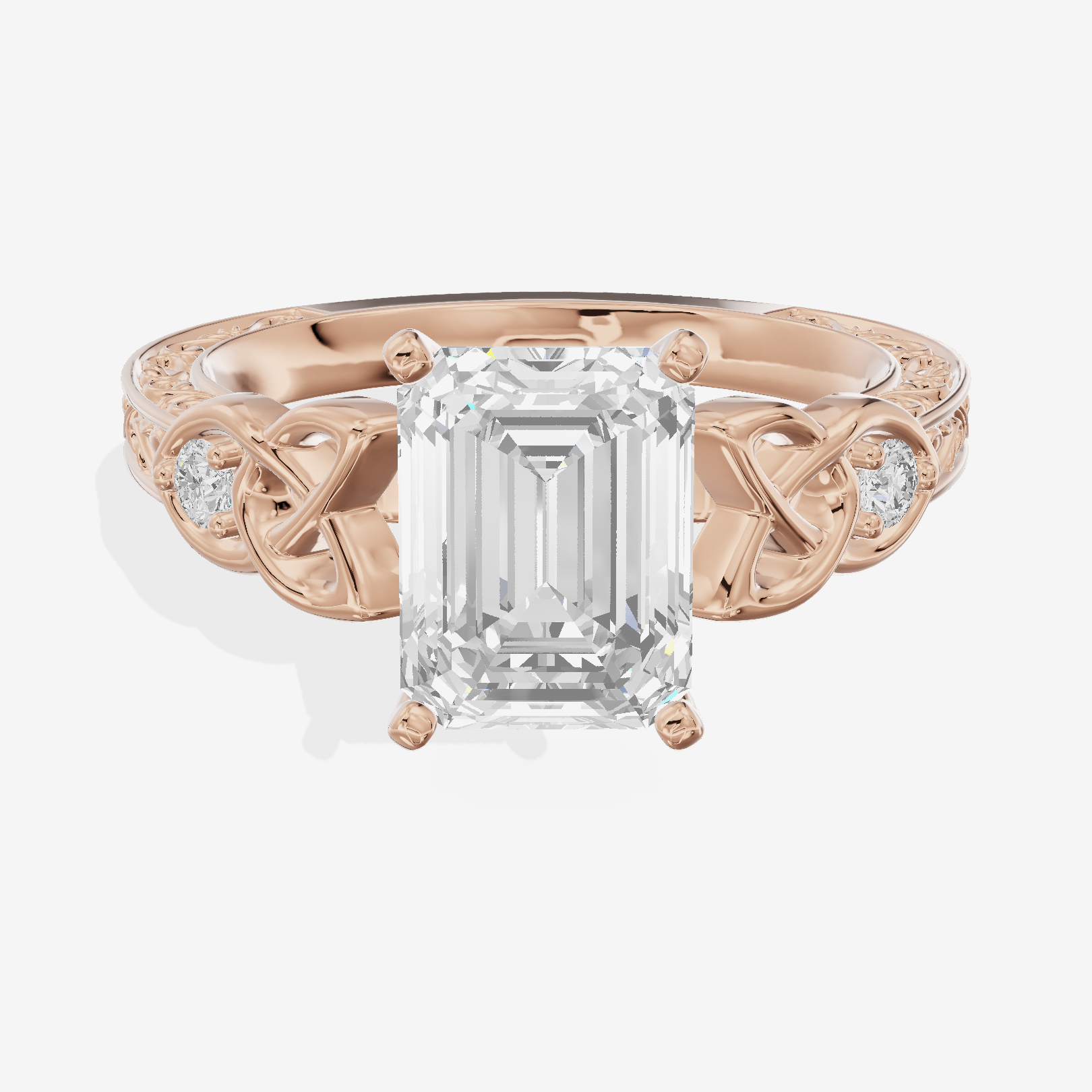 Lustrous Solea Emerald Engagement Ring with Side Stones (1/20 ct. tw.) in 14K Rose Gold