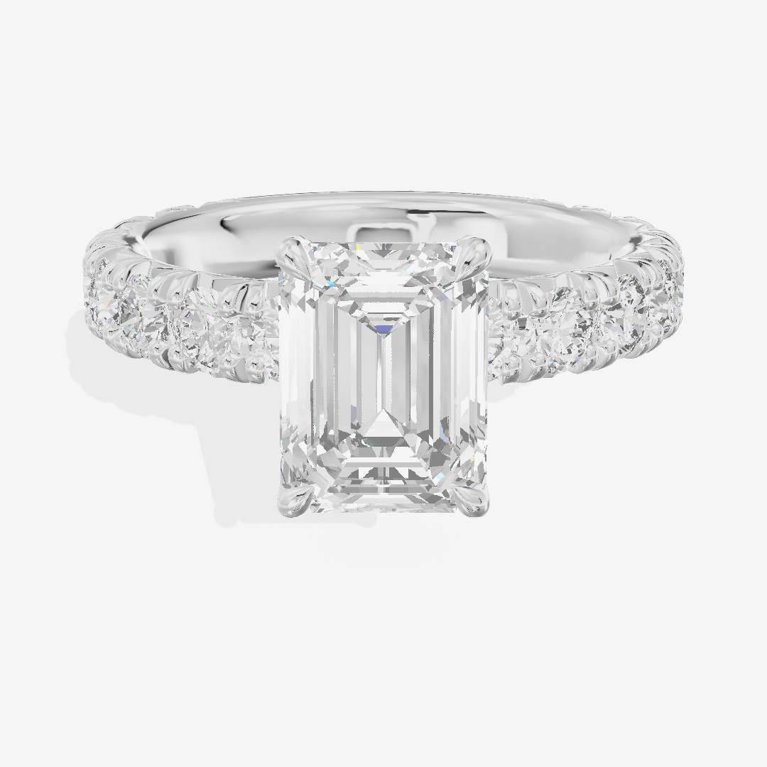 Crowned Sincere Emerald Engagement Ring with Side Stones (3/4 ct. tw.) in 18K White Gold