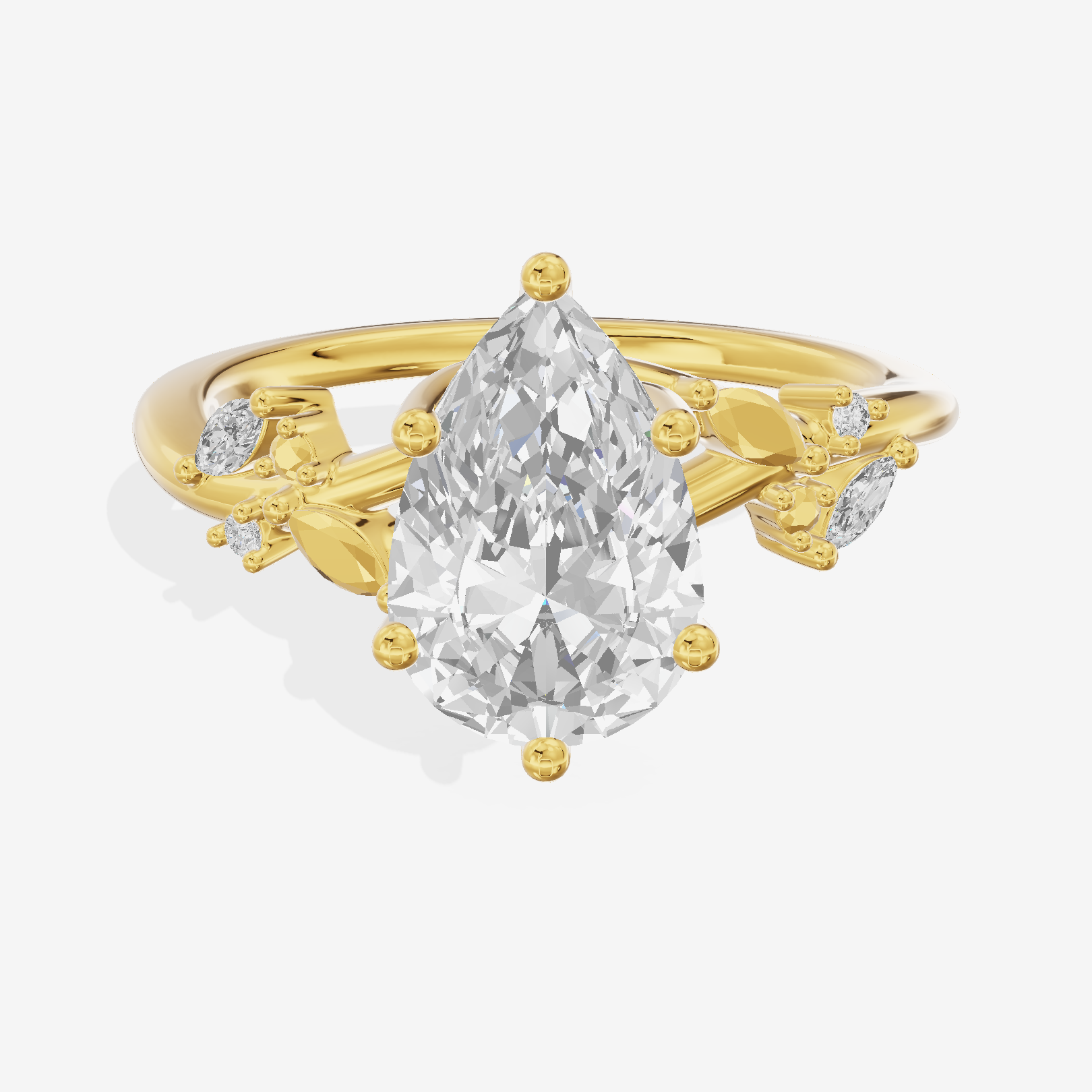 Lustrous Aurea Pear Engagement Ring with Side Stones (3/4 ct. tw.) in 18K Yellow Gold