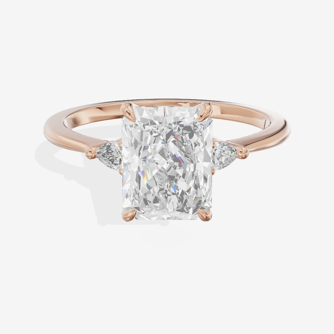 Clusta Three Stone Radiant Engagement Ring (1/10 ct. tw.) in 18K Rose Gold