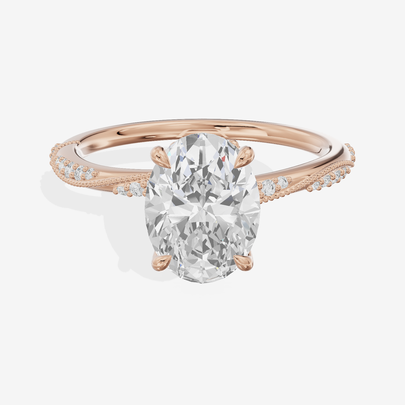 Modern Selenia Oval Engagement Ring with Side Stones (1/6 ct. tw.) in 14K Rose Gold