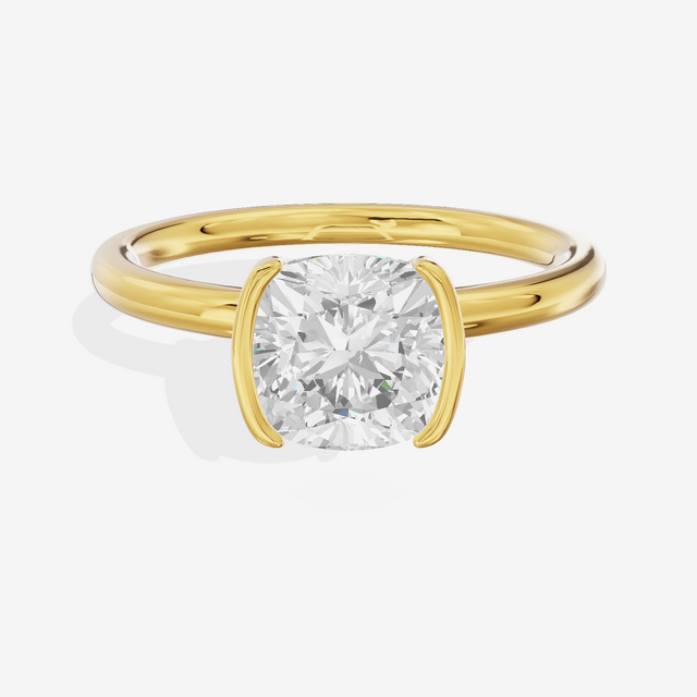 Sincere Bezel 1.8mm Cushion Solitaire Engagement Ring in 18K Yellow Gold