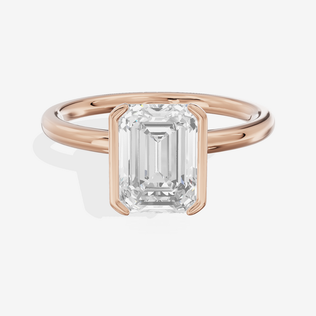 Sincere Bezel 1.8mm Emerald Solitaire Engagement Ring in 14K Rose Gold