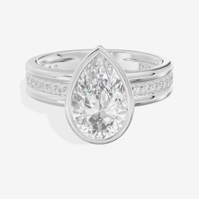 Belovae Bezel Pear Engagement Ring with Side Stones (1/4 ct. tw.) in Platinum
